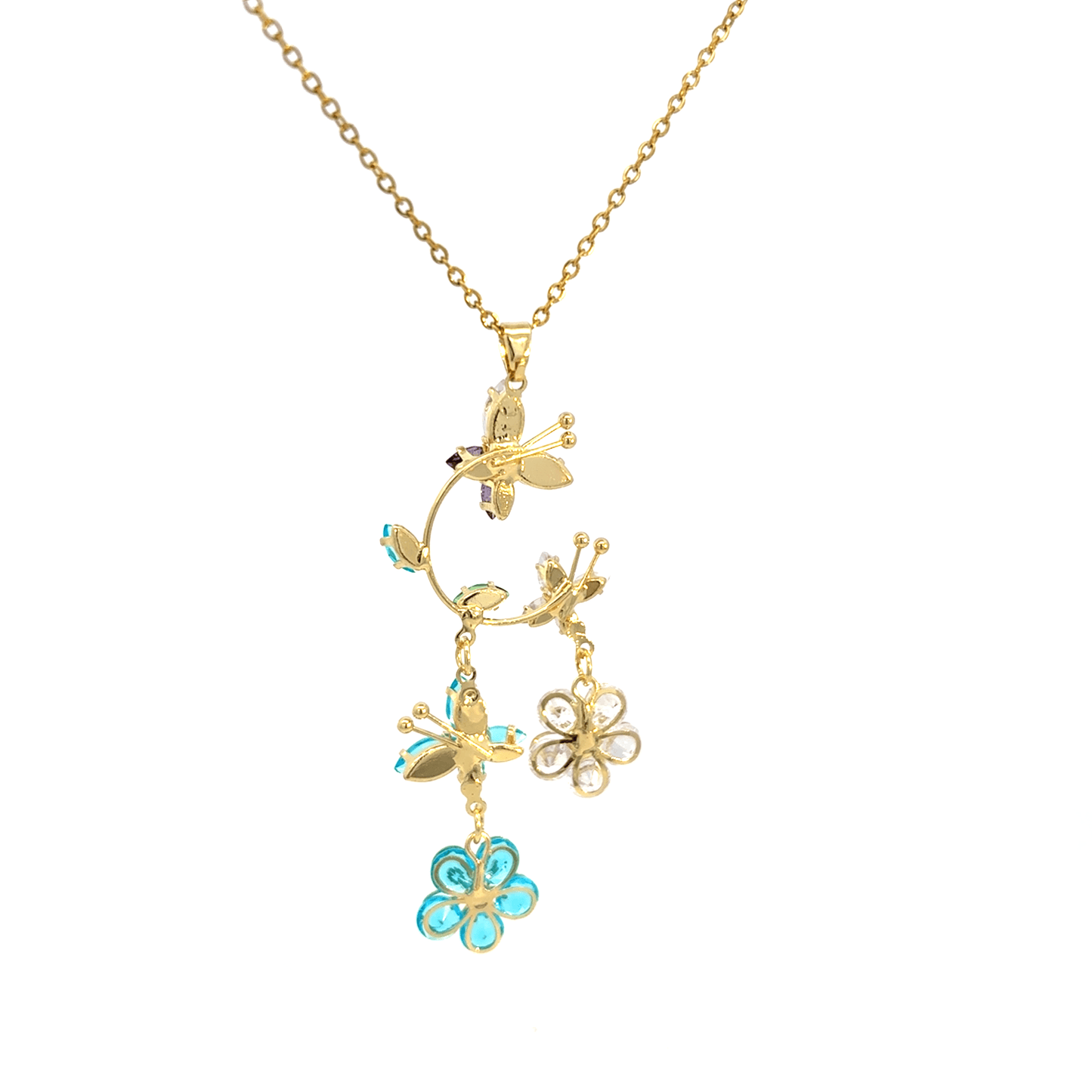 Gold Charm Necklace with Nature Inspired Amethyst Pendant with Earrings