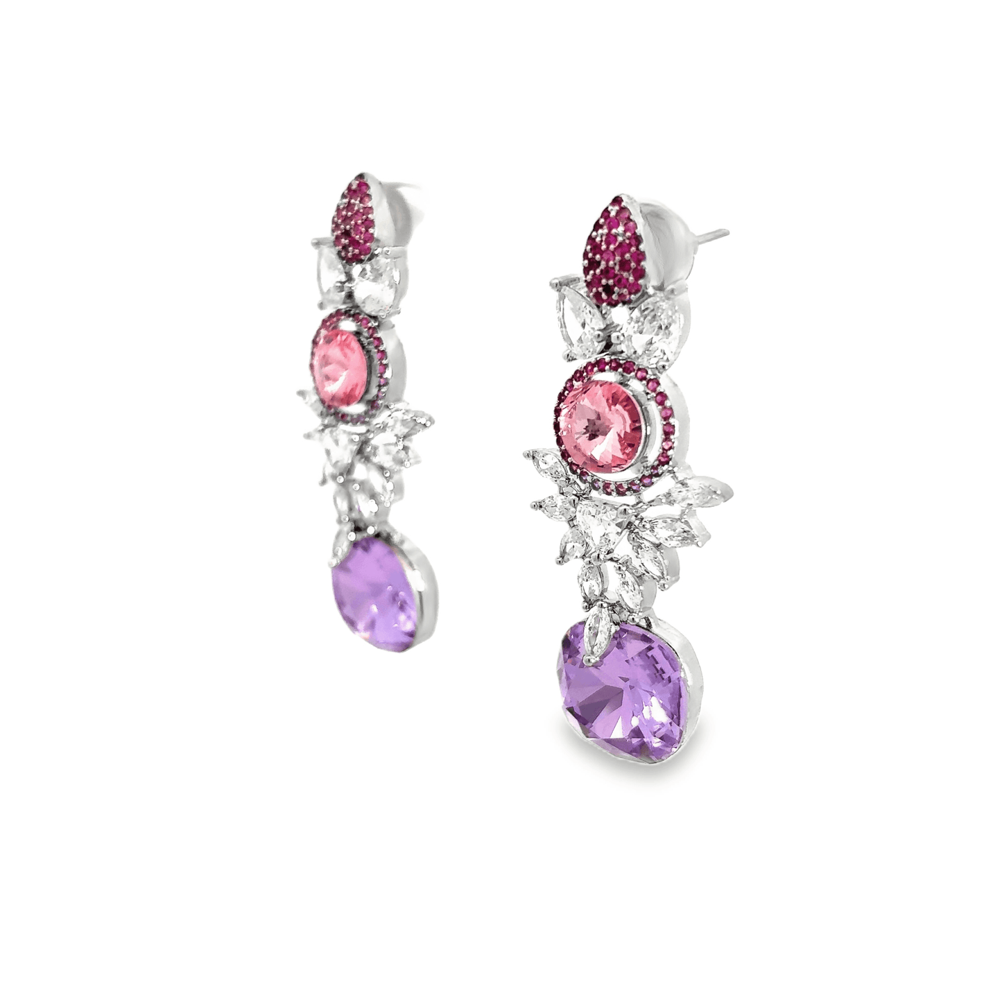 Elegant Pink and Purple Drop Earrings