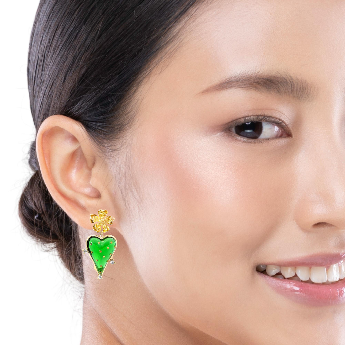 Vibrant Green Heart Earrings