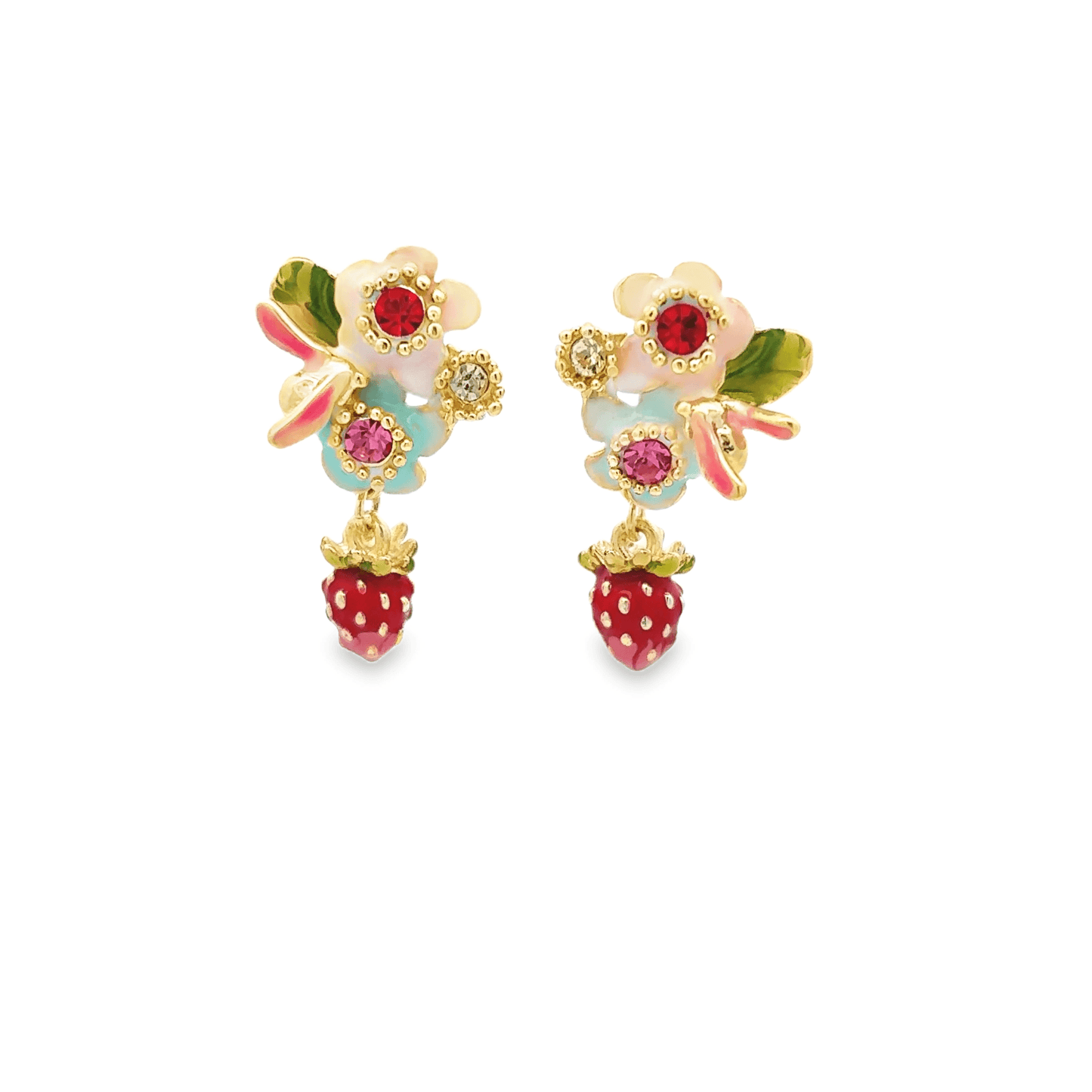 Colorful Floral Earrings with Strawberries