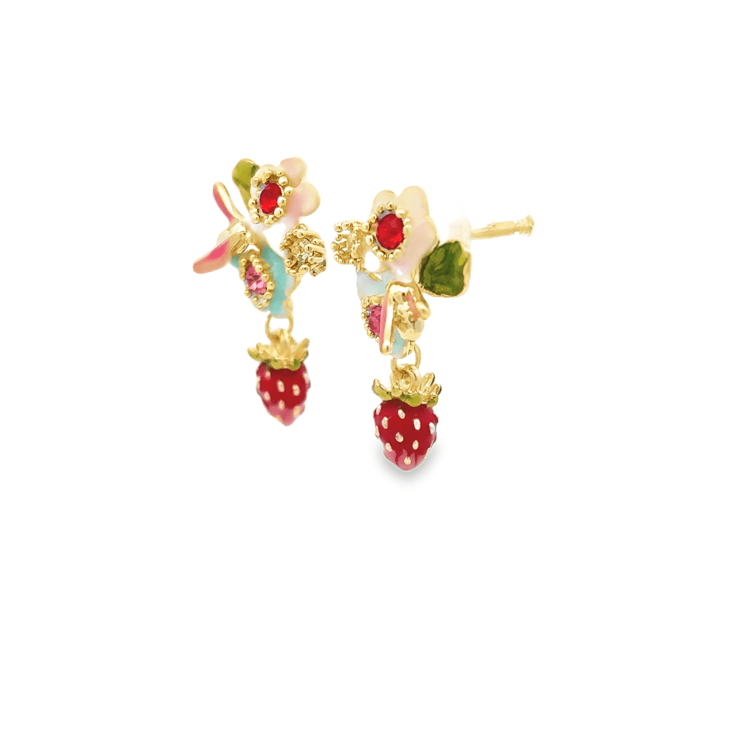 Colorful Floral Earrings with Strawberries