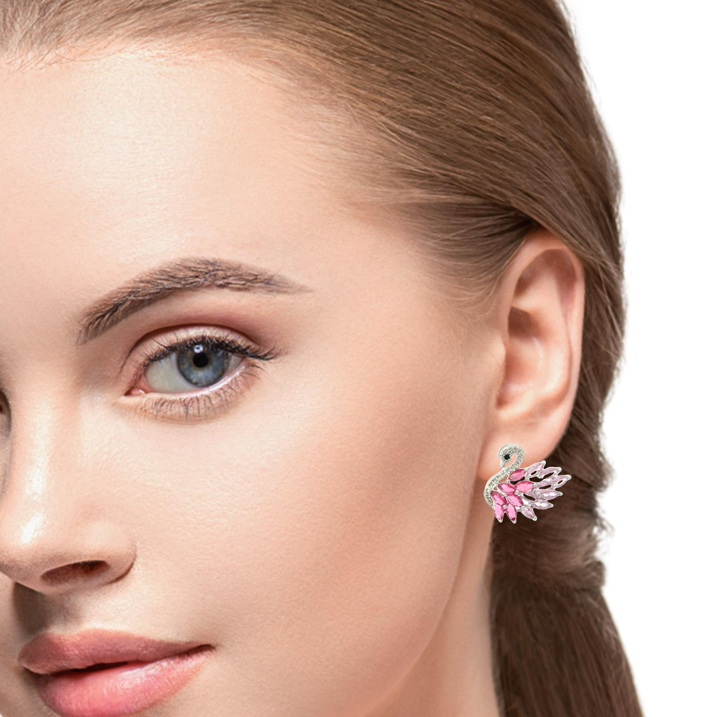 Elegant Pink Swan Studs