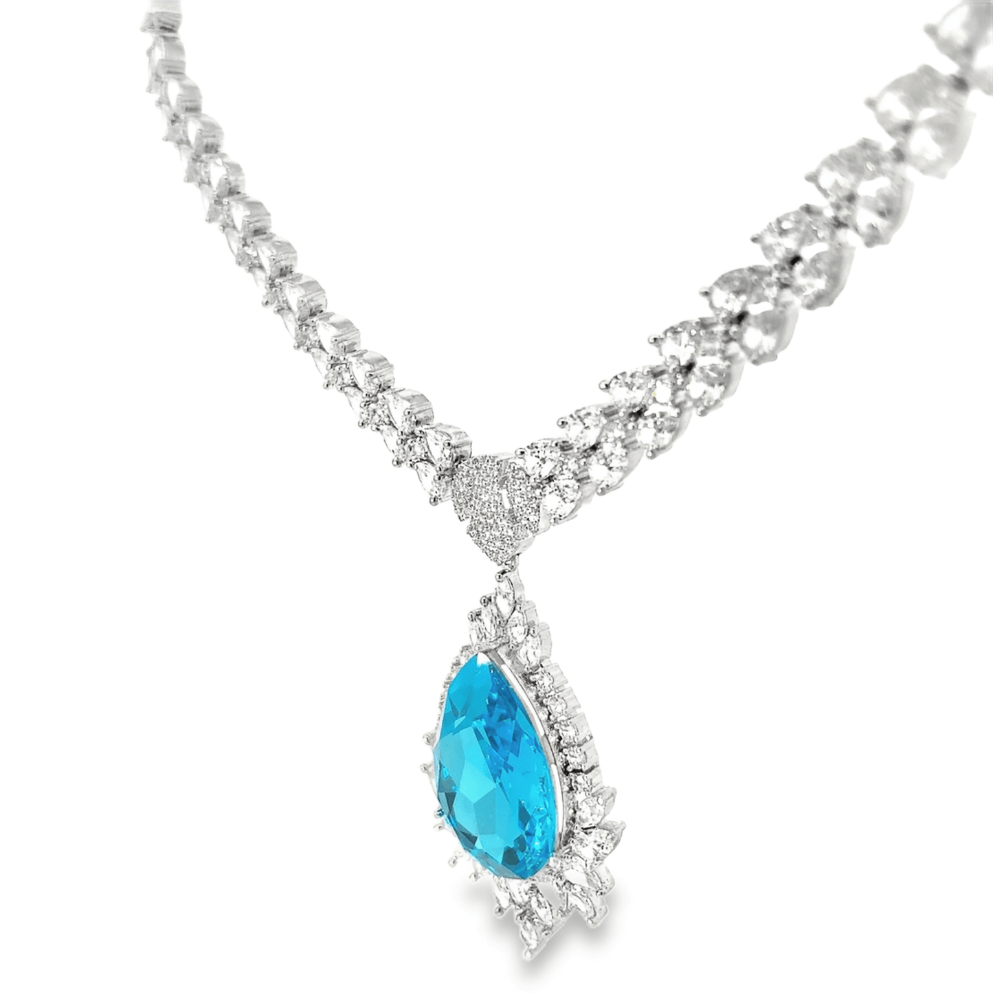 Sparkling Drop Blue Sehrova Crystal Long Necklace