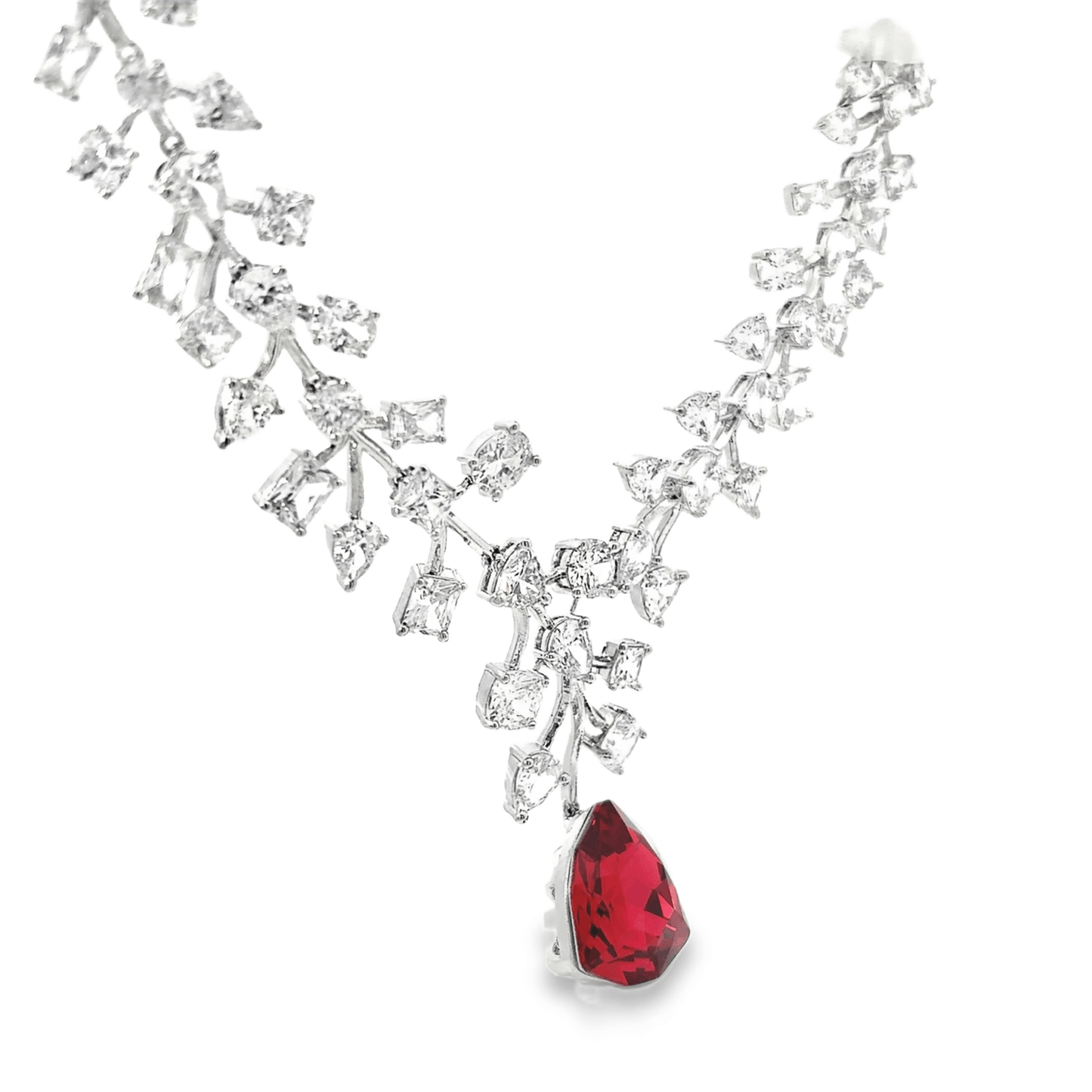 Elegant Silver Necklace with Red Crystal
