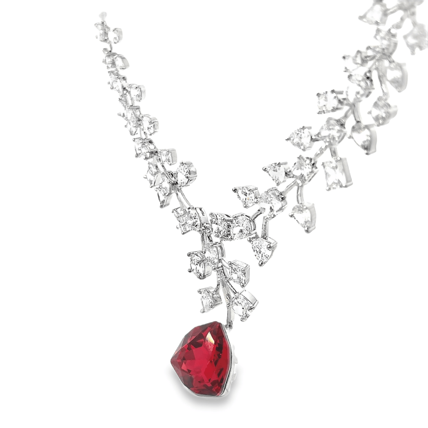 Elegant Silver Necklace with Red Crystal