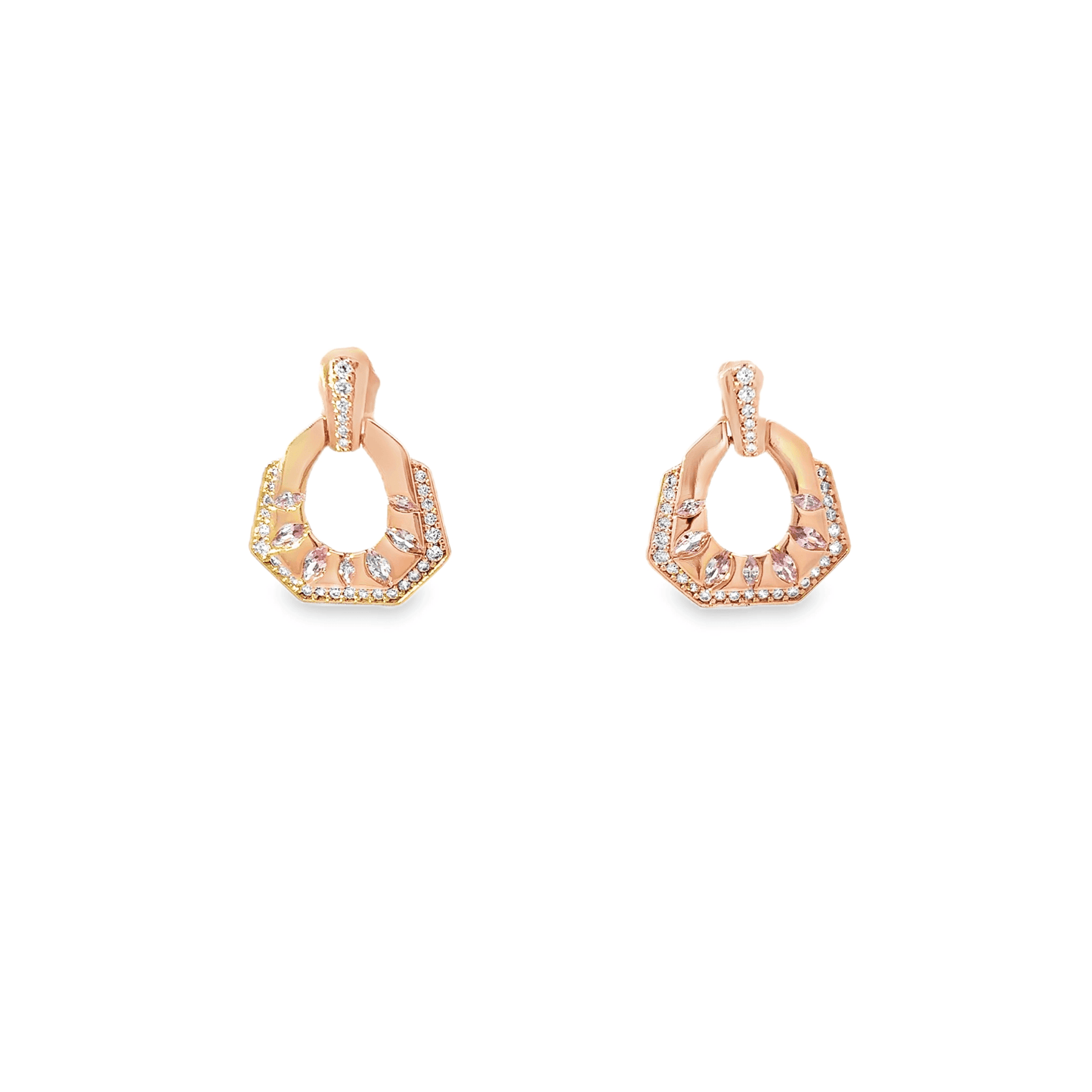 Elegant Pink Octagonal Earrings