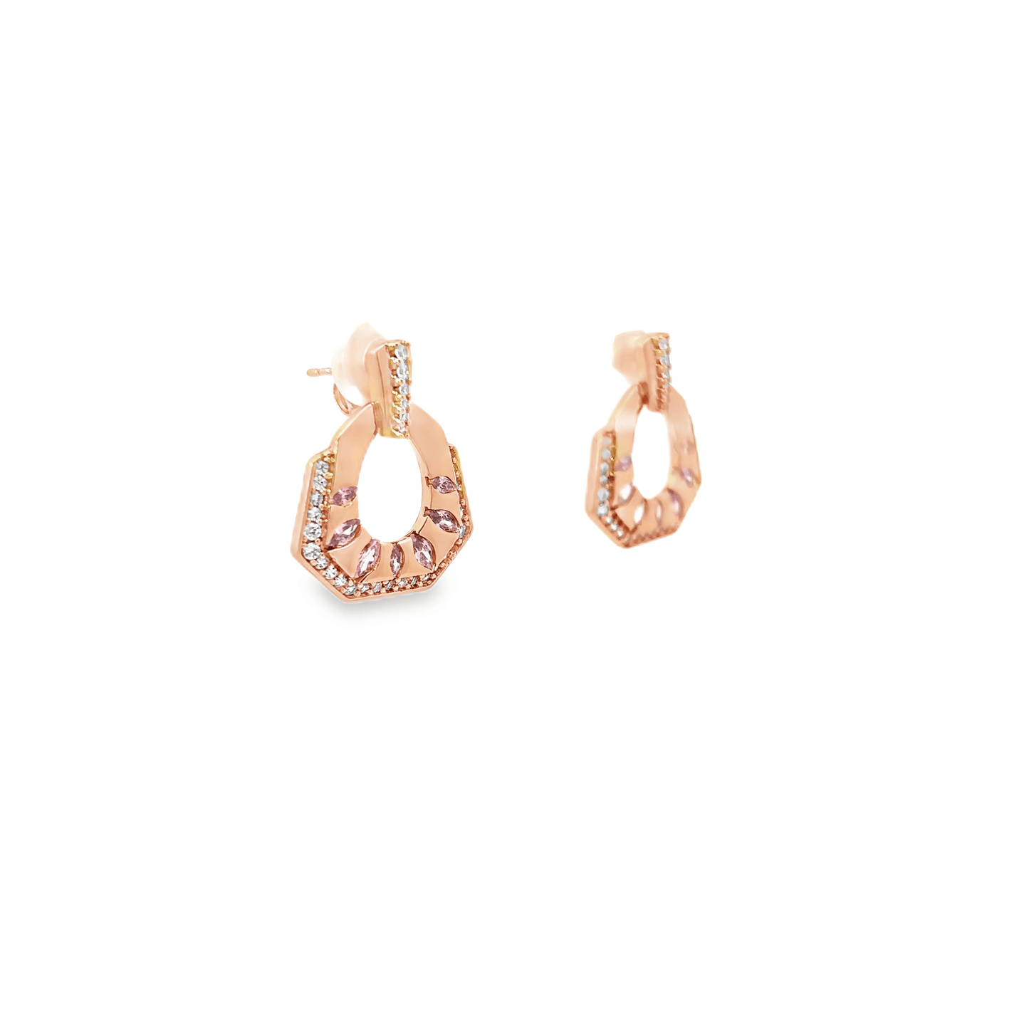 Elegant Pink Octagonal Earrings