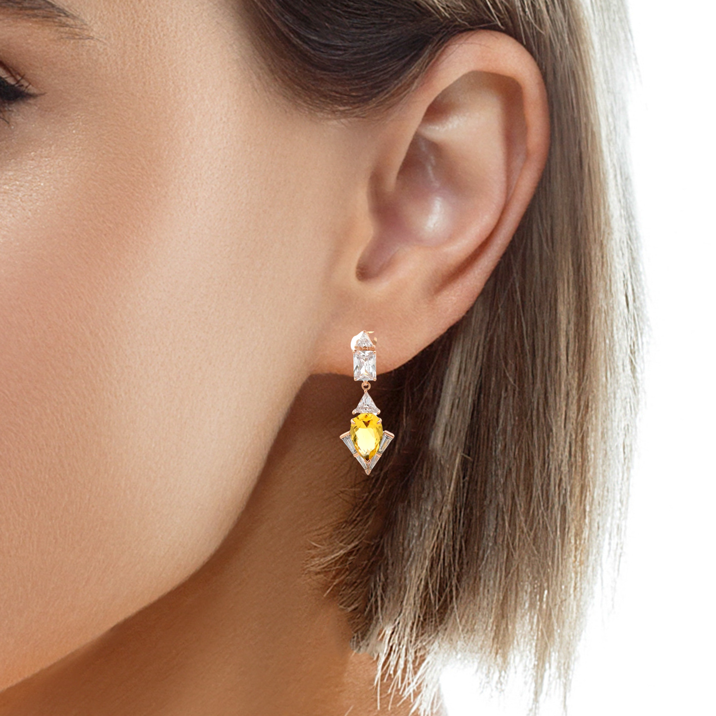 Elegant Yellow and Clear Earrings