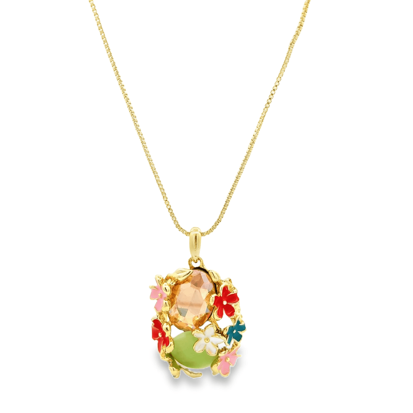 Colorful Floral Pendant with Earrings