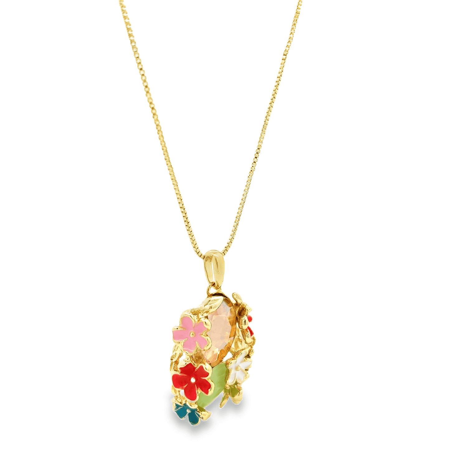 Colorful Floral Pendant with Earrings