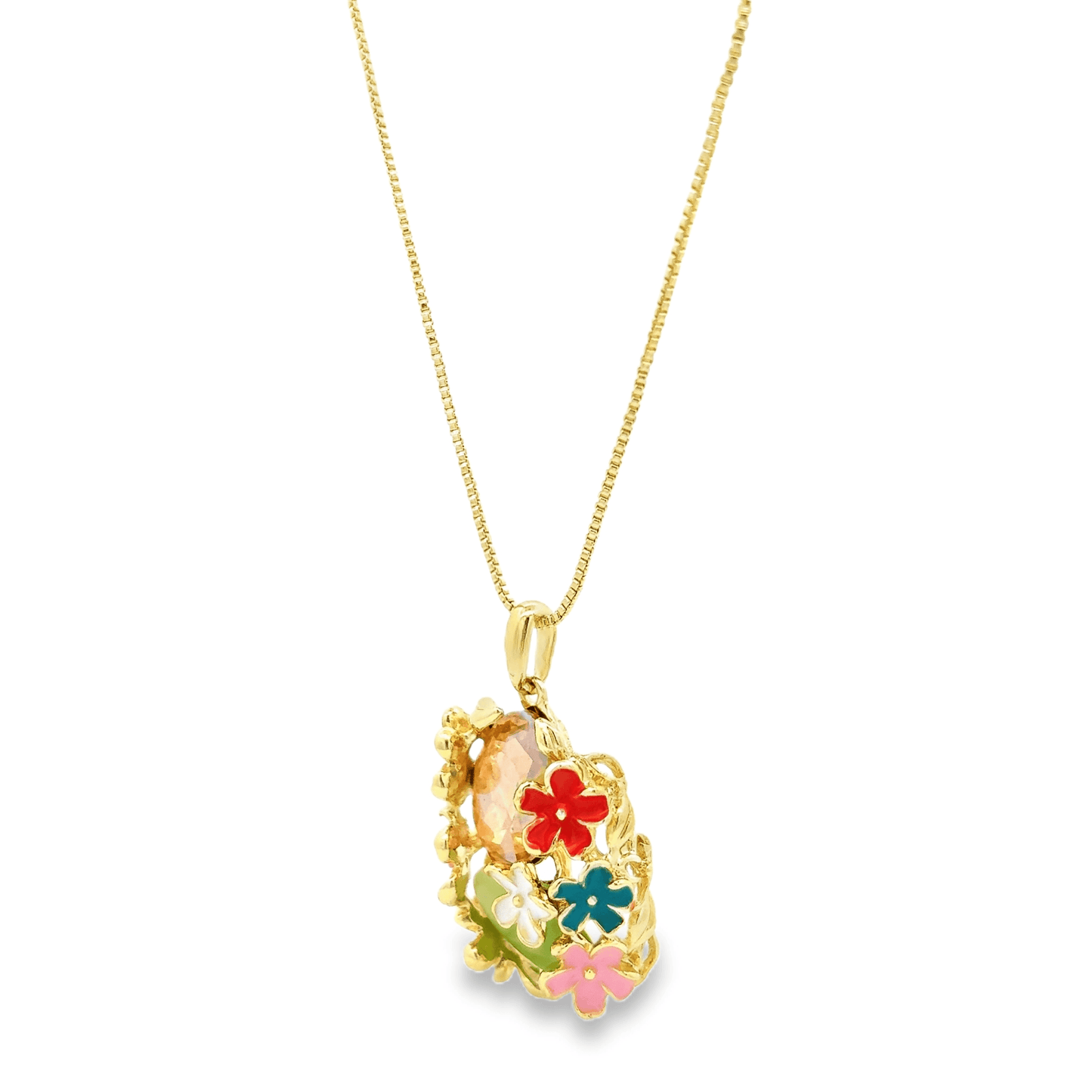 Colorful Floral Pendant with Earrings