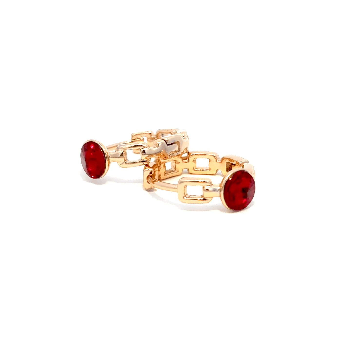 Gold Stud Earrings with Round Ruby Cabochons