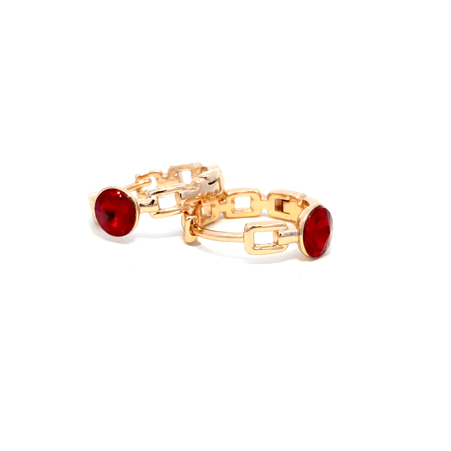 Gold Stud Earrings with Round Ruby Cabochons