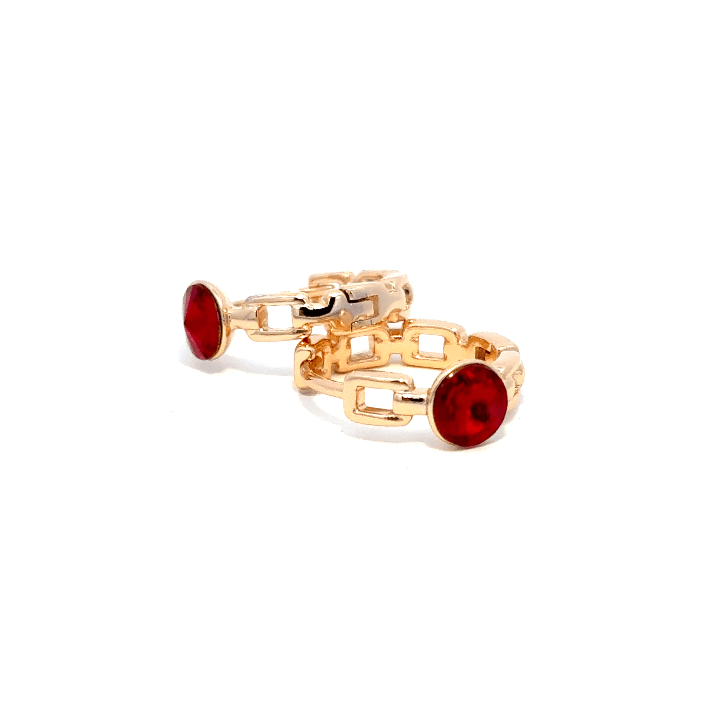 Gold Stud Earrings with Round Ruby Cabochons