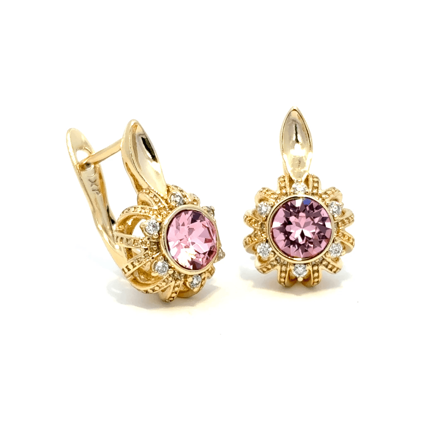 Yellow Gold Stud Earrings with Pink Quartz