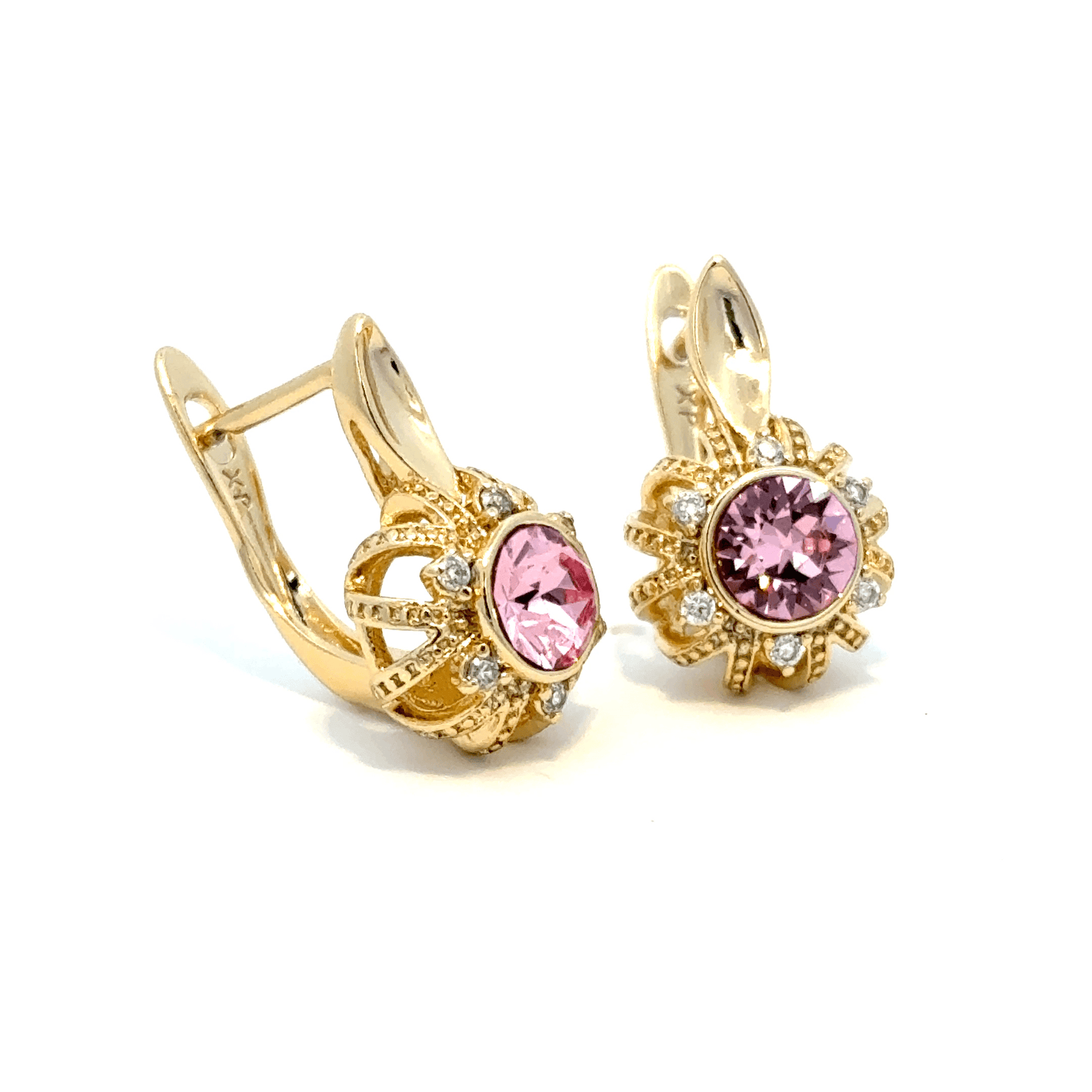 Yellow Gold Stud Earrings with Pink Quartz