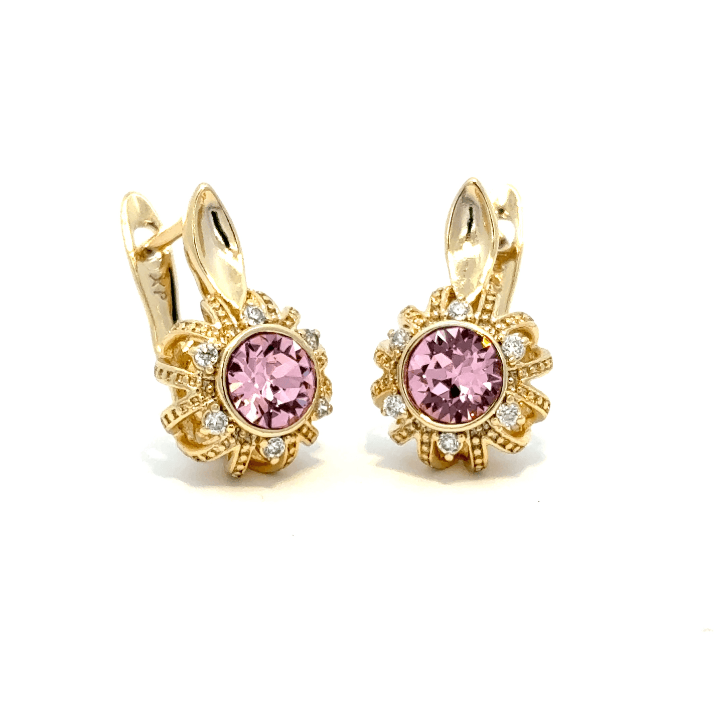 Yellow Gold Stud Earrings with Pink Quartz