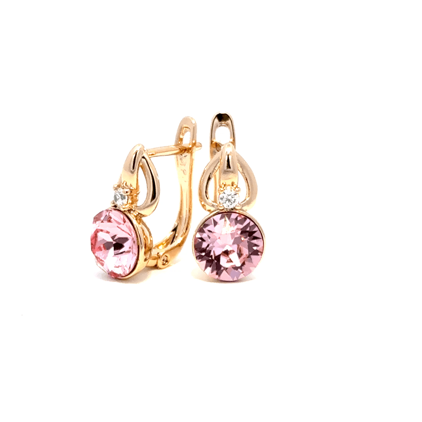 Gold Drop Earrings with Pink Crystal