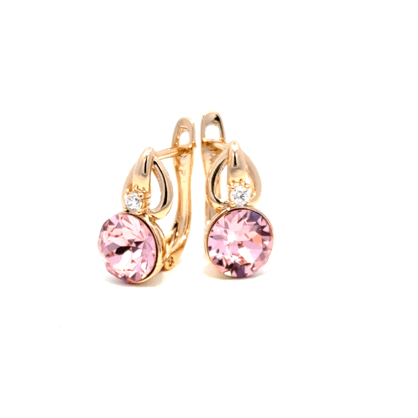 Gold Drop Earrings with Pink Crystal