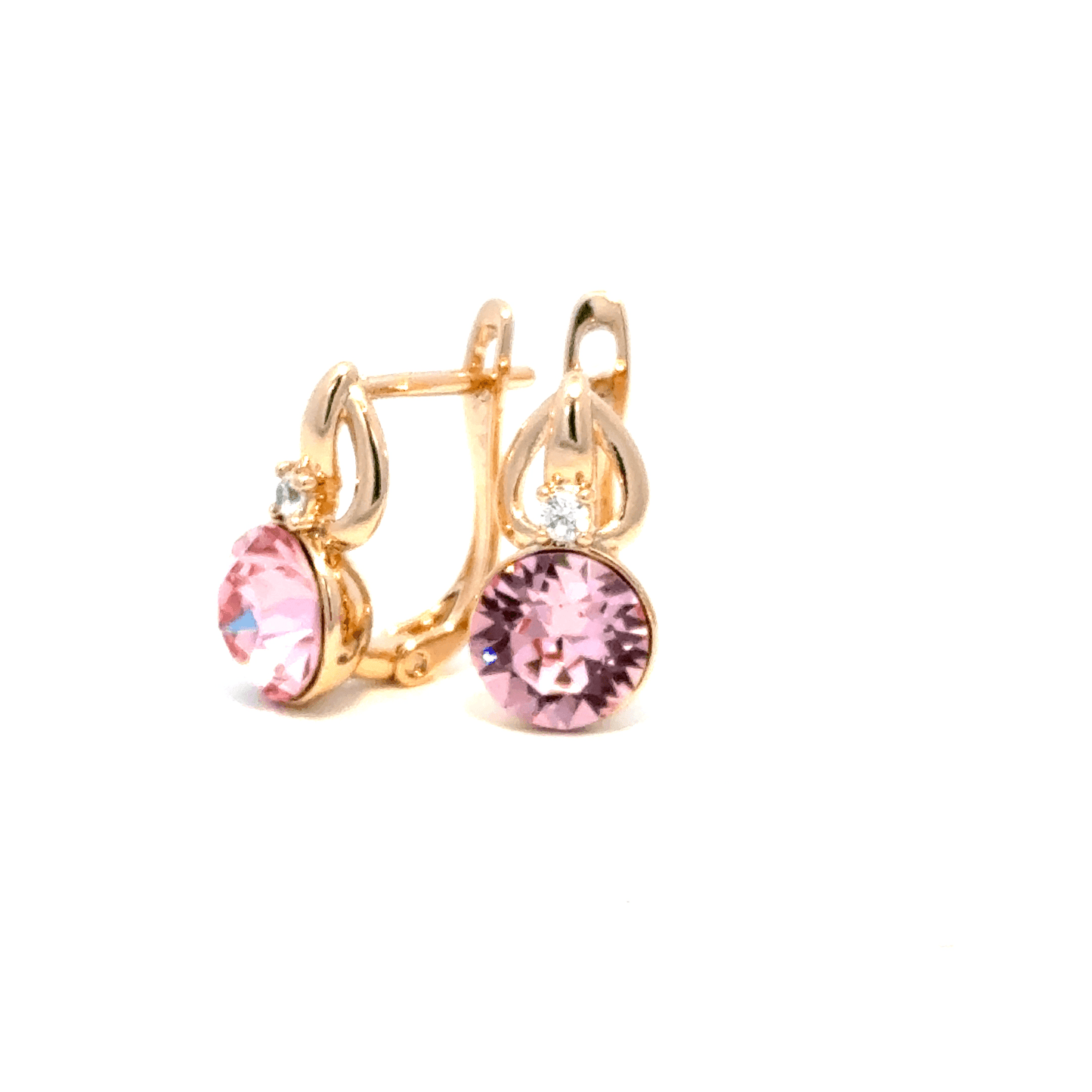 Gold Drop Earrings with Pink Crystal