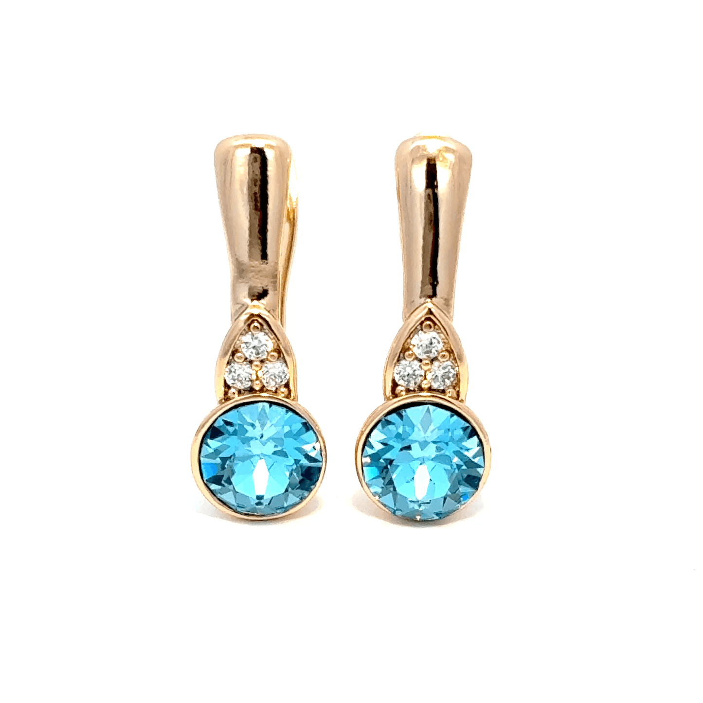 Gold Drop Earrings with Round Brilliant Topaz