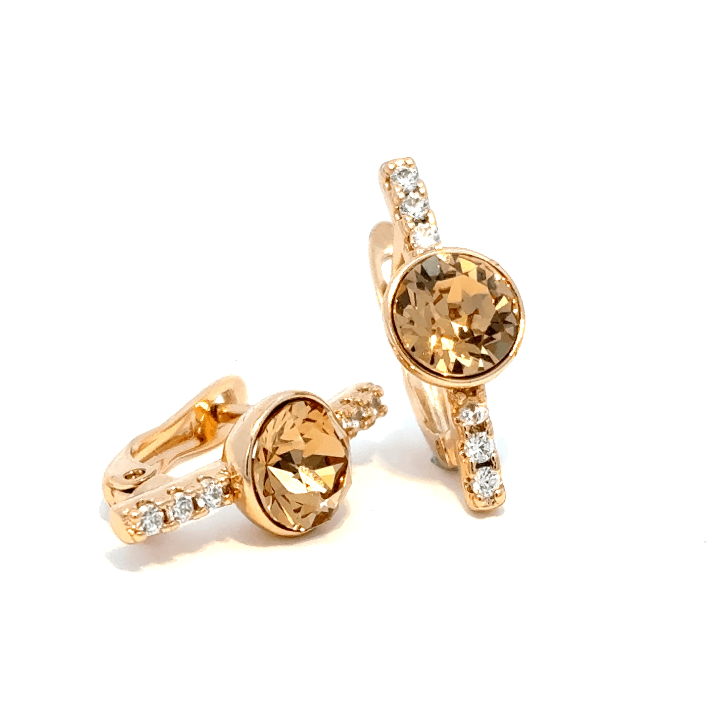 Gold Stud Earrings with Round Cut Citrine