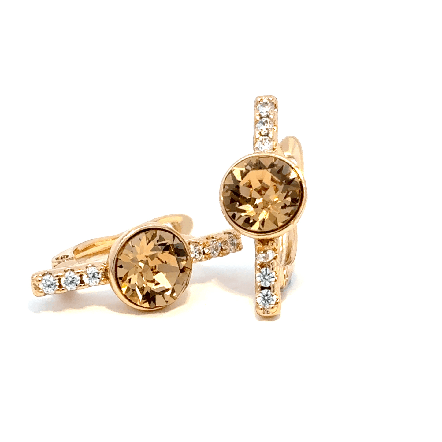 Gold Stud Earrings with Round Cut Citrine
