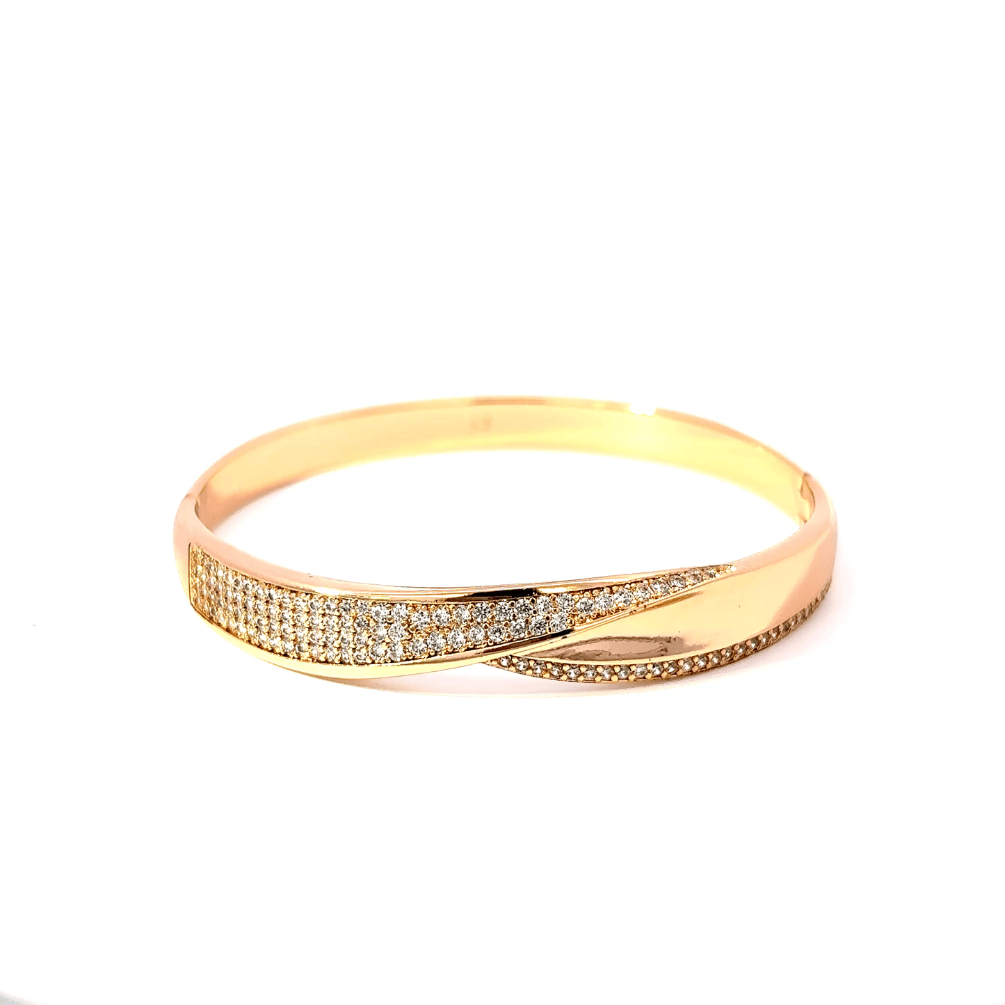 18K Gold Bangle Bracelet with Round Brilliant Cut Diamonds