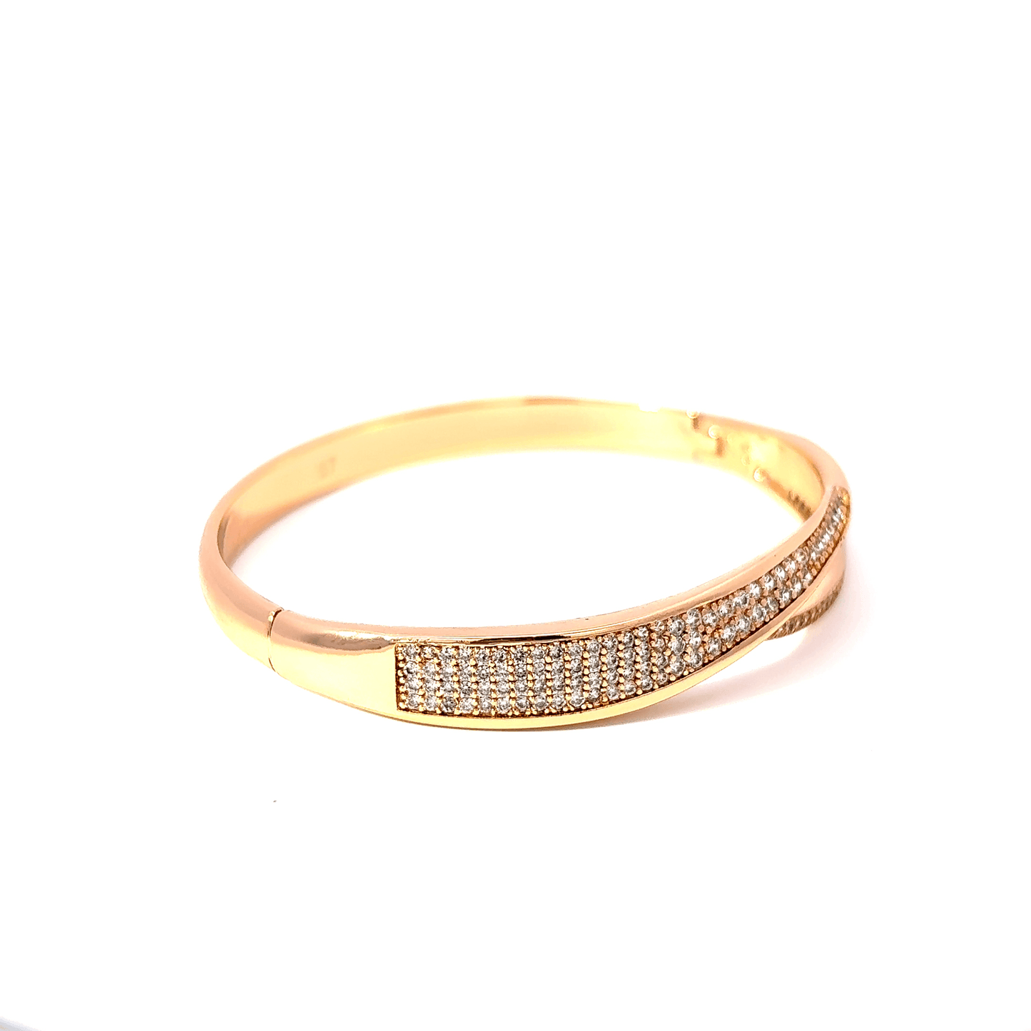 18K Gold Bangle Bracelet with Round Brilliant Cut Diamonds