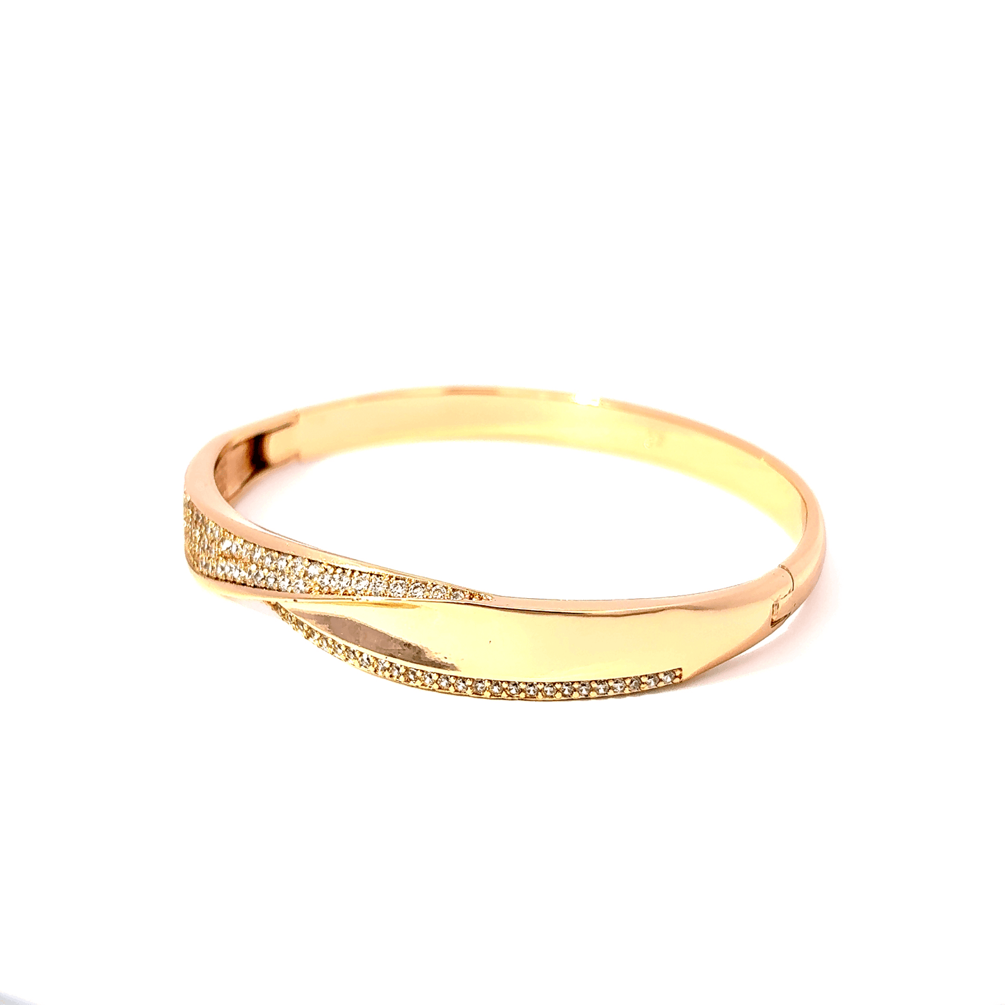 18K Gold Bangle Bracelet with Round Brilliant Cut Diamonds
