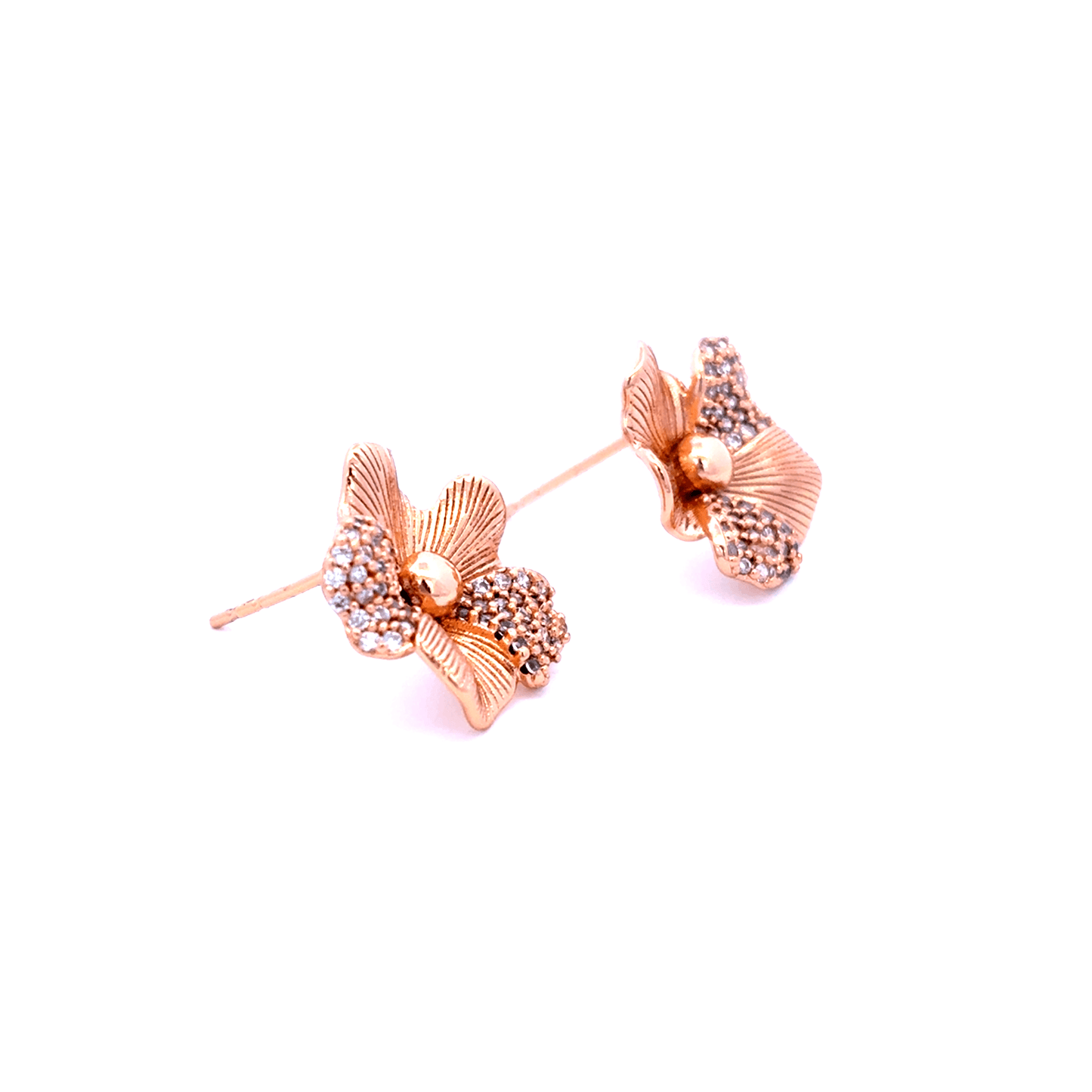 Gold Stud Earrings with Round Brilliant Cut Diamonds