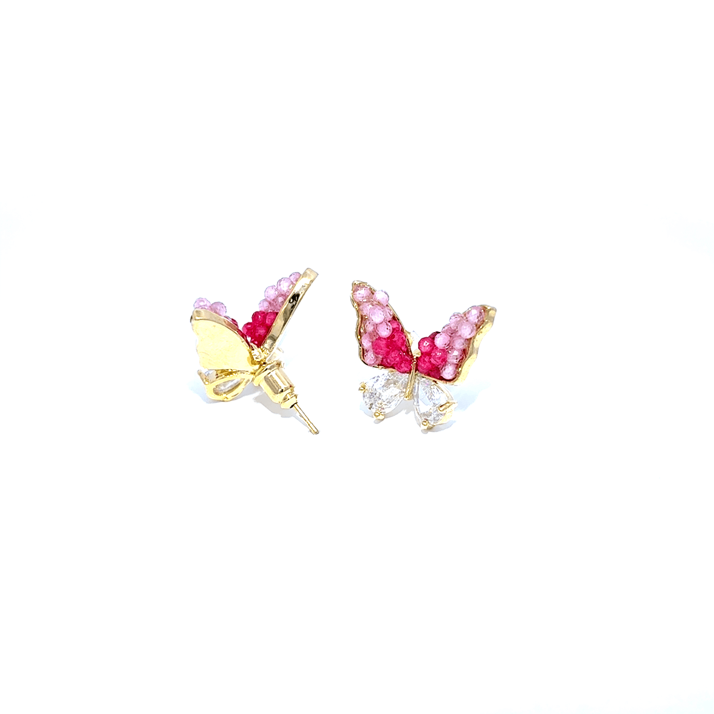 Pink Crystal Cabochon Stud Earrings