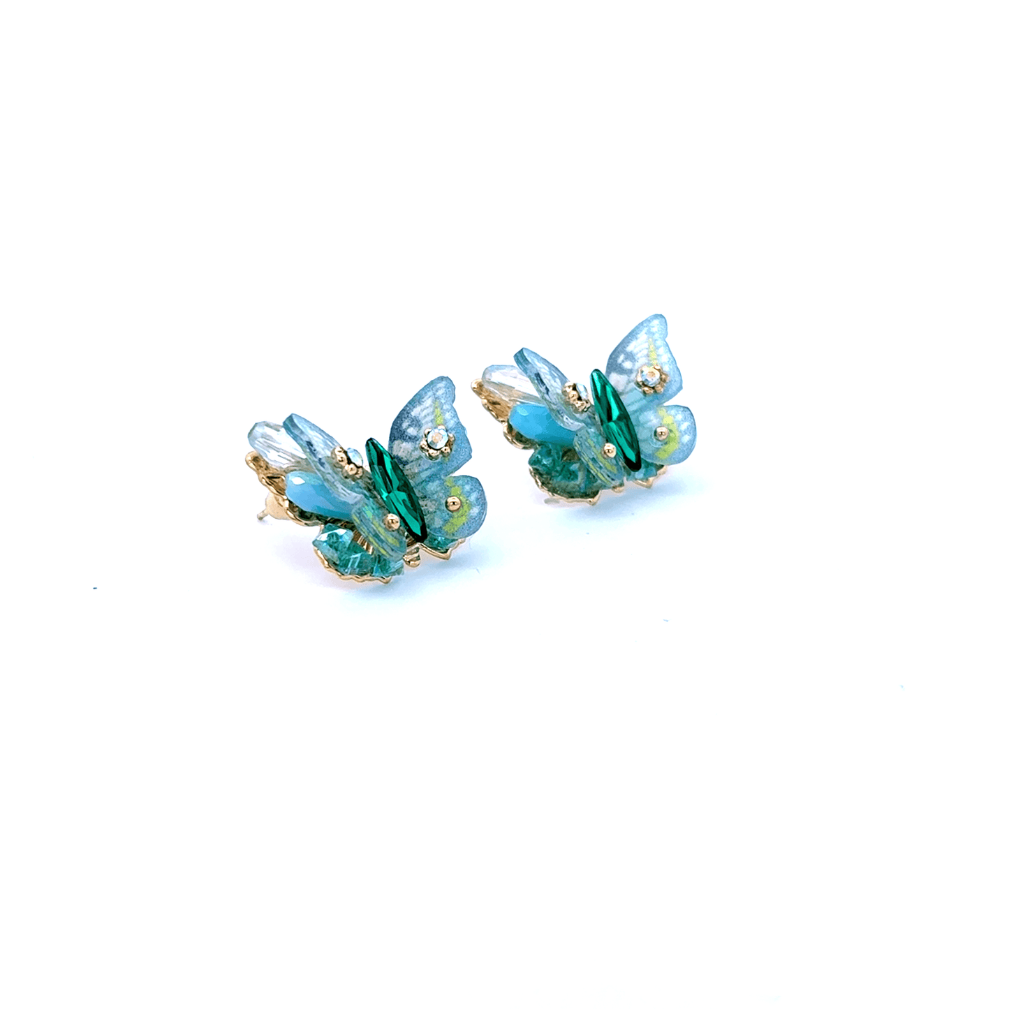 Gold Stud Earrings with Cabochon Emeralds