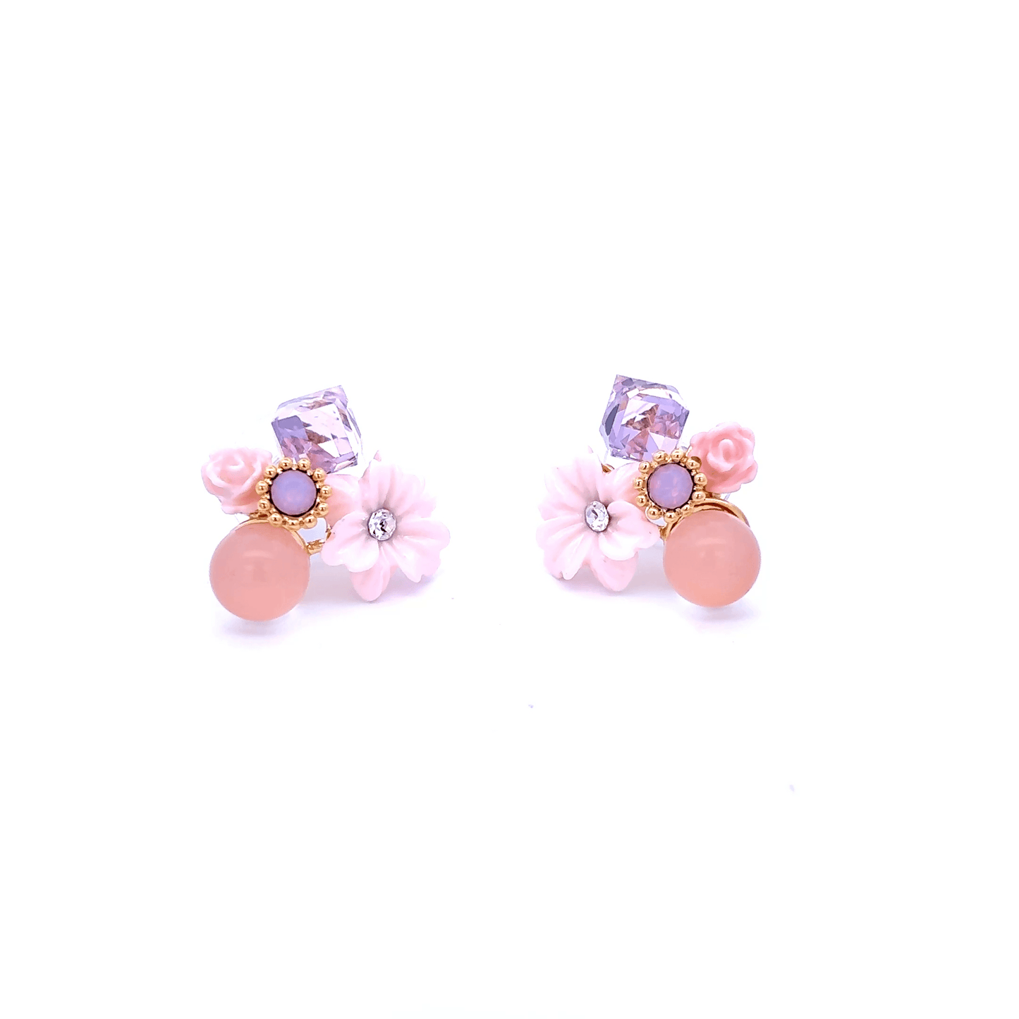 Gold Stud Earrings with Cabochon Amethyst