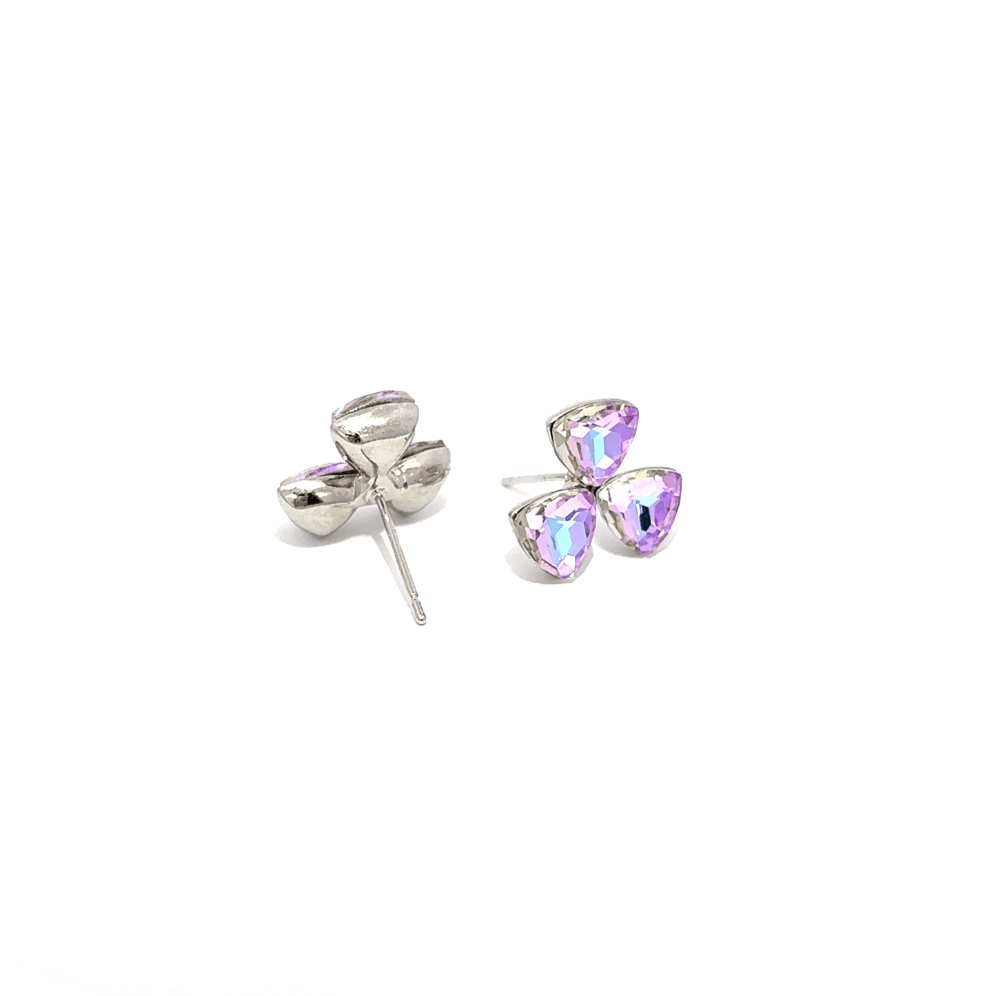 Silver Stud Earrings with Purple Trillion Crystal
