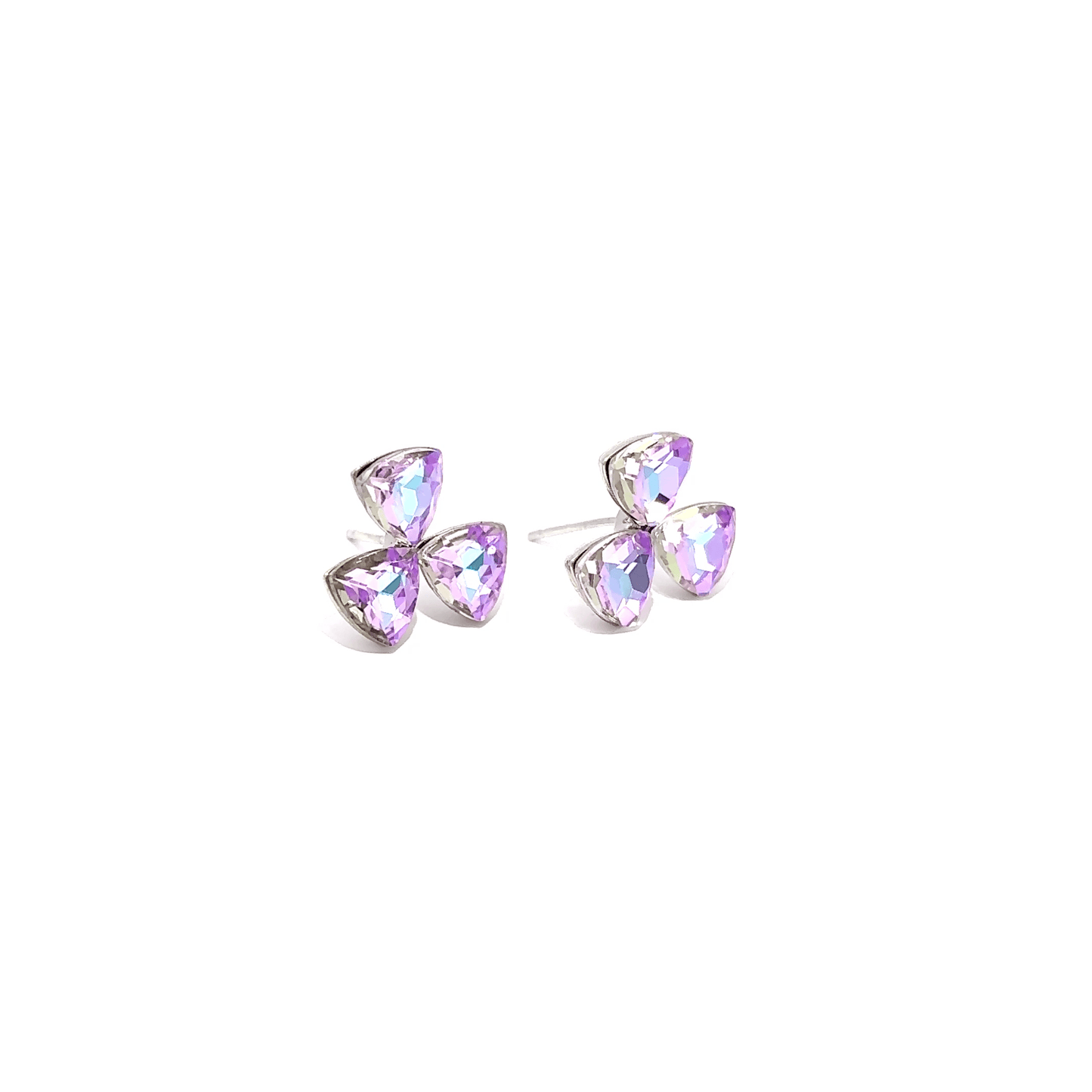 Silver Stud Earrings with Purple Trillion Crystal
