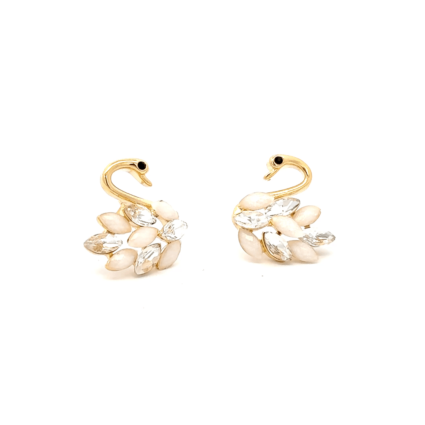 Elegant Gold Swan Stud Earrings with Crystal and Pearl Accent