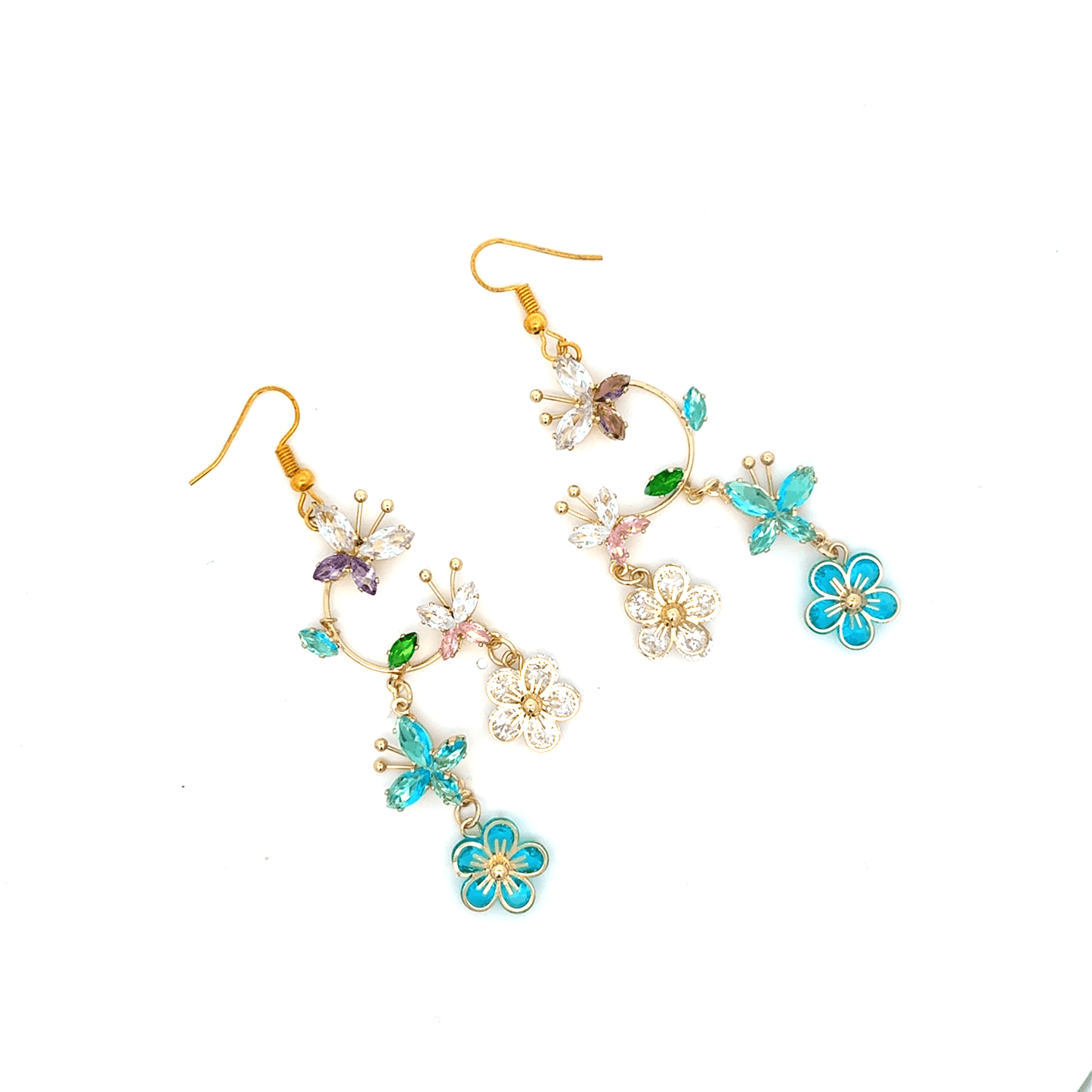Gold Charm Necklace with Nature Inspired Amethyst Pendant with Earrings