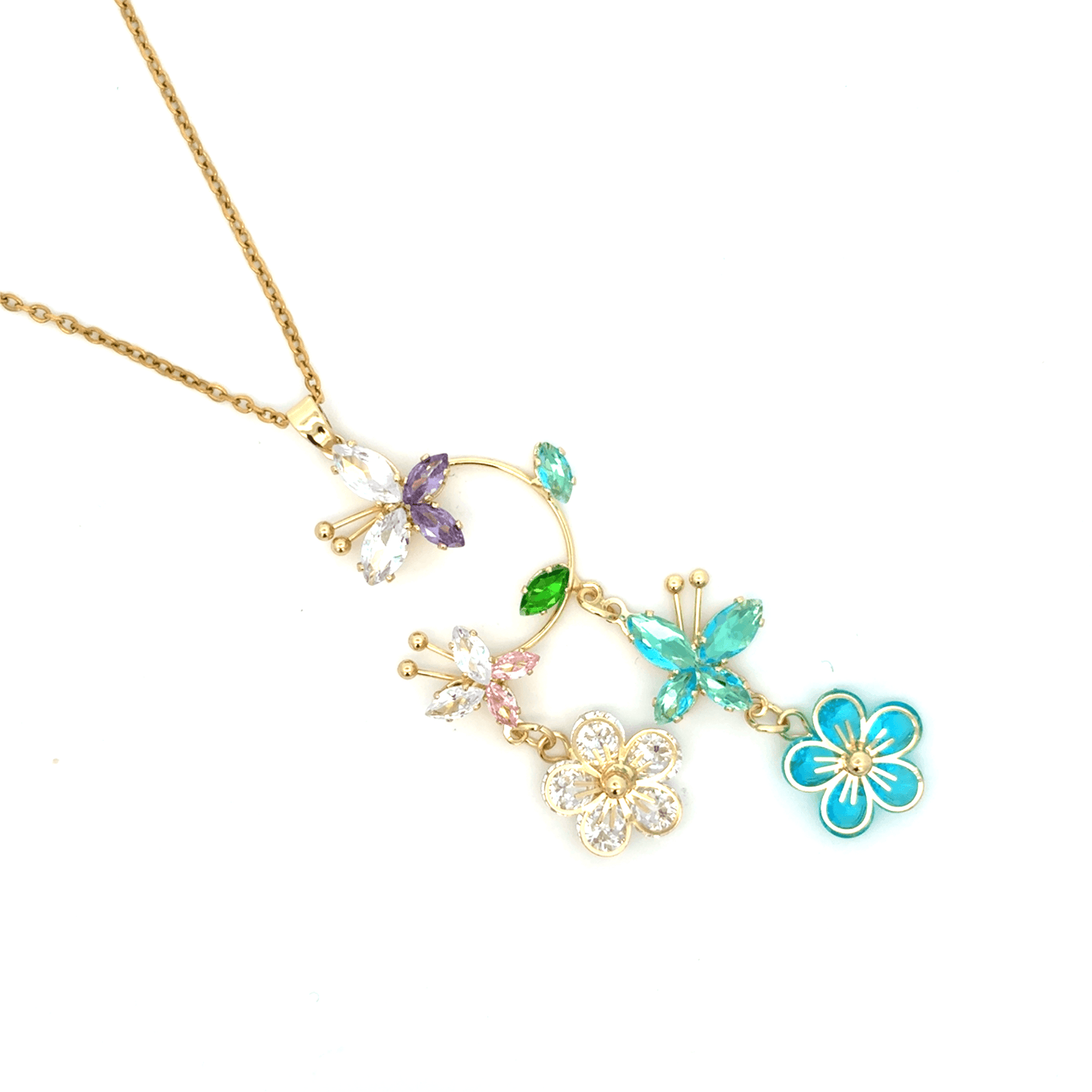 Gold Charm Necklace with Nature Inspired Amethyst Pendant with Earrings
