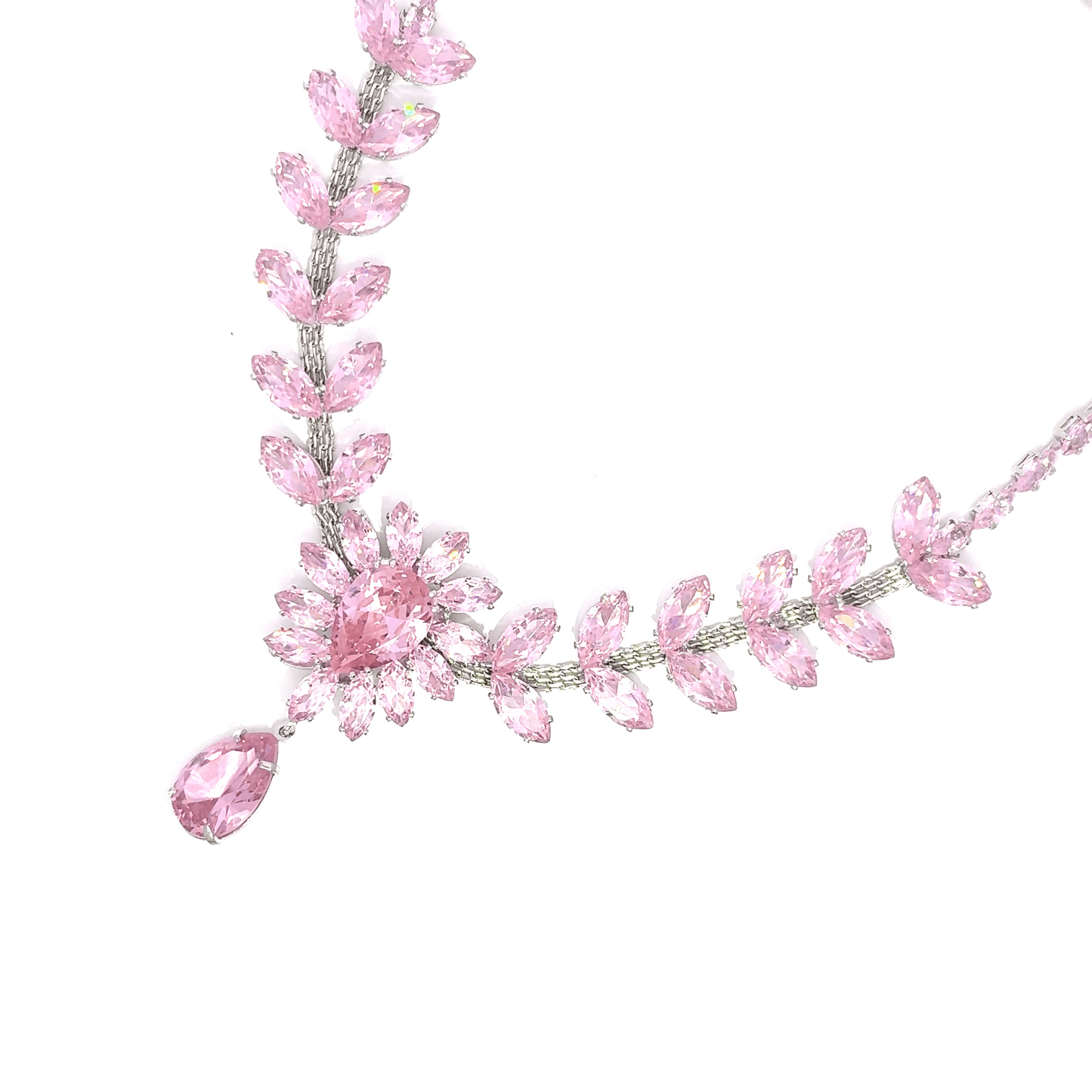 Pink Crystal Pear Charm Necklace