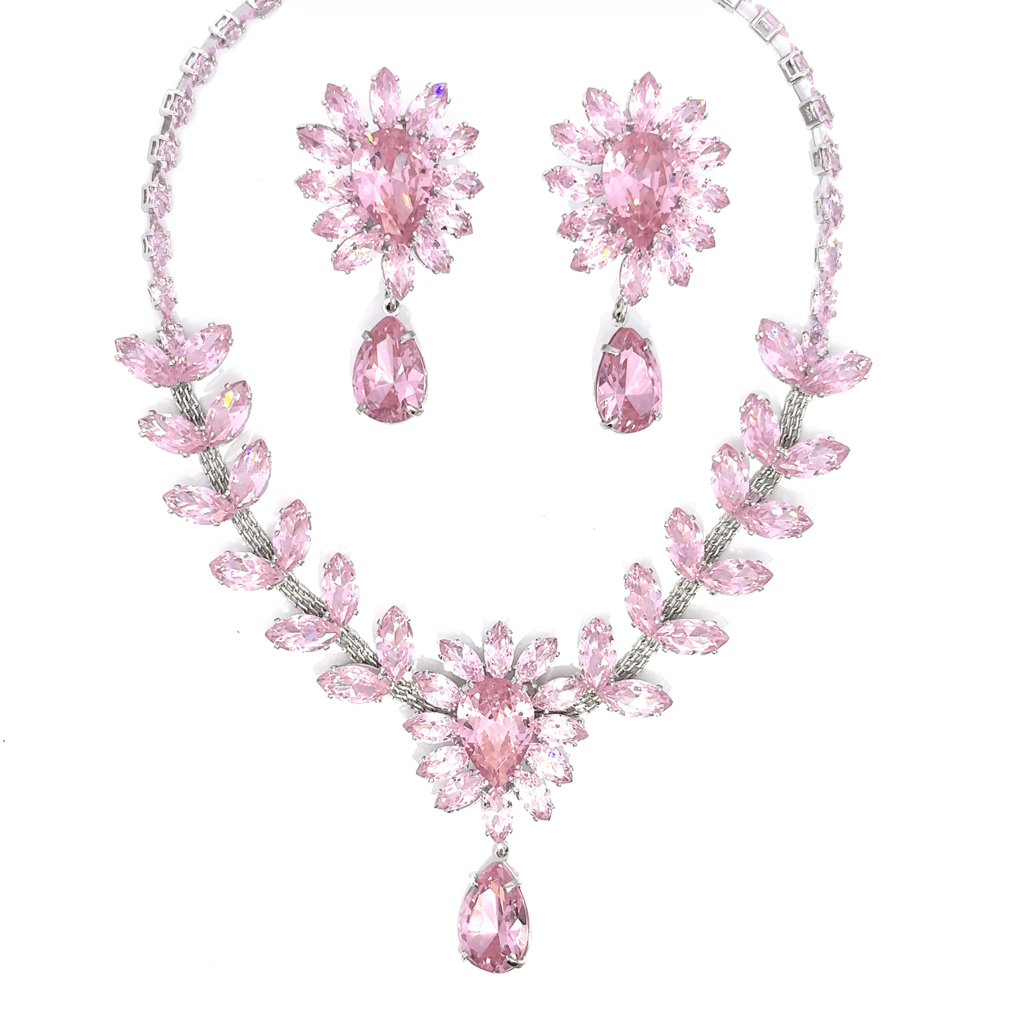 Pink Crystal Pear Charm Necklace