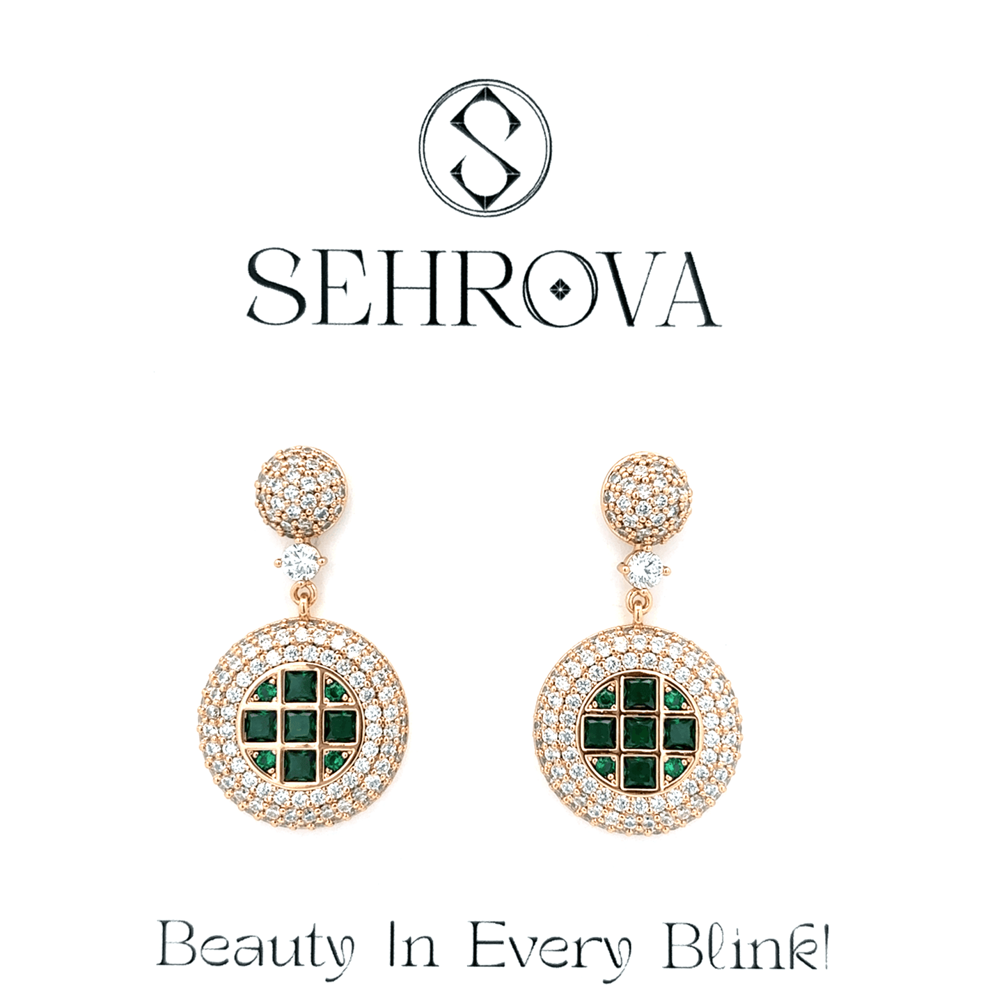 Gold Dangle Earrings with Square-Cut Emeralds