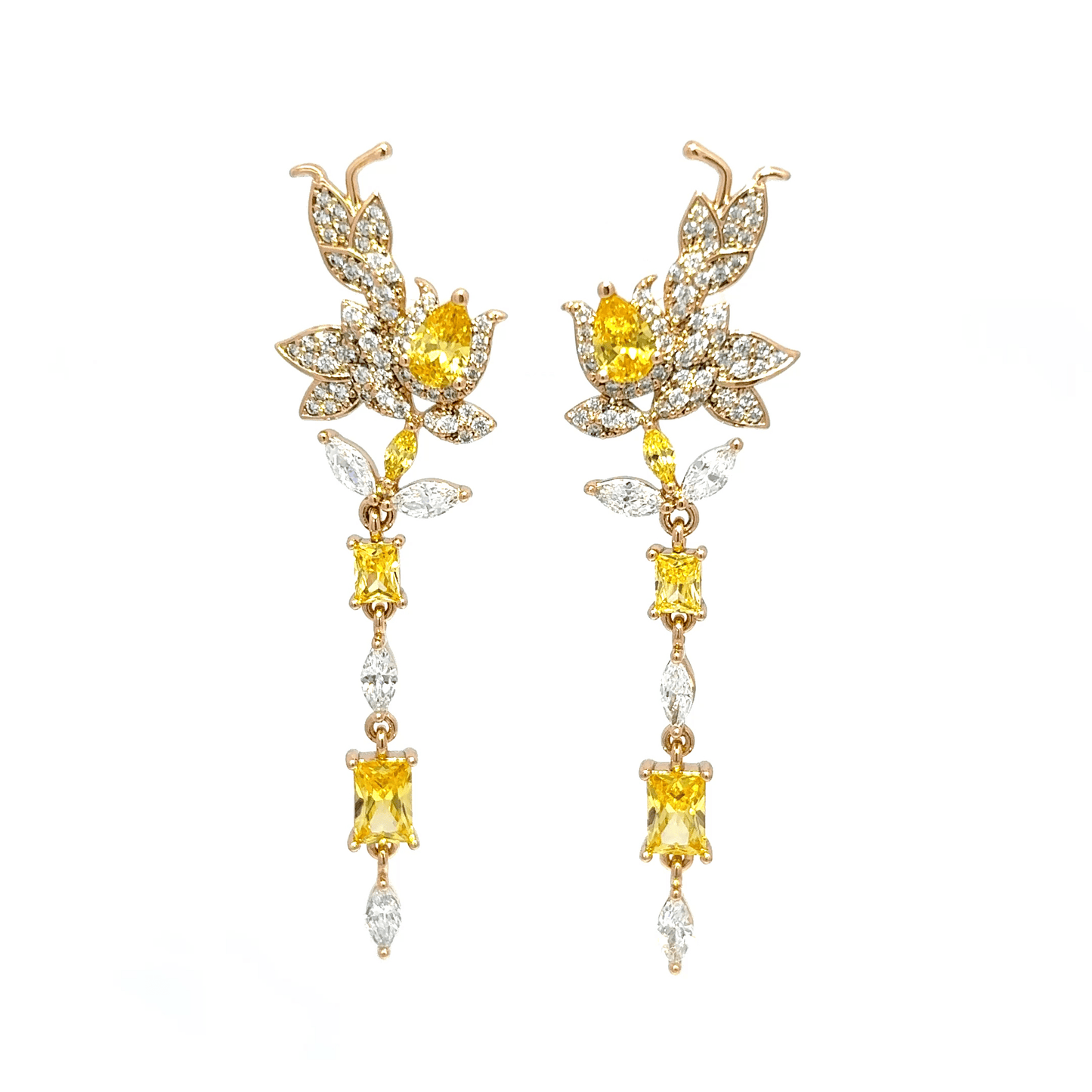 Gold Dangle Earrings with Pear-Shaped Citrine Gemstone