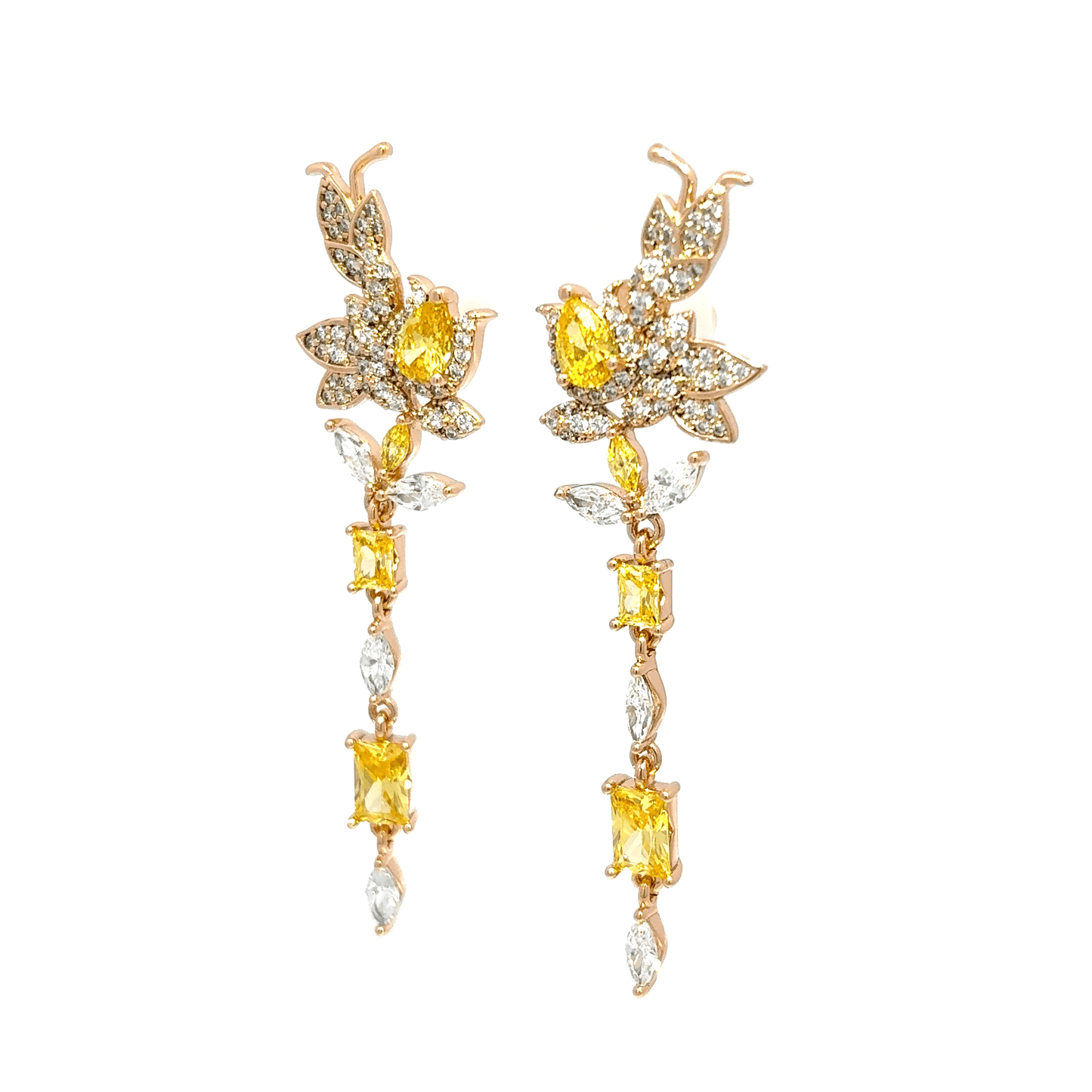 Gold Dangle Earrings with Pear-Shaped Citrine Gemstone