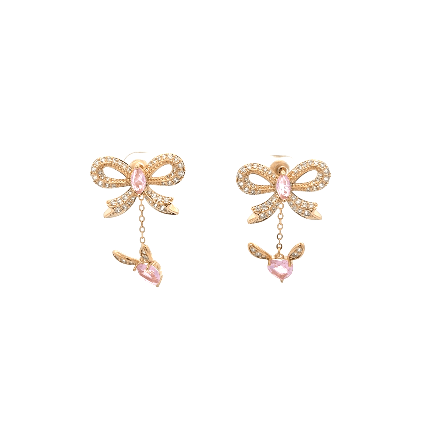 Gold Stud Earrings with Pear-Shaped Pink Crystal