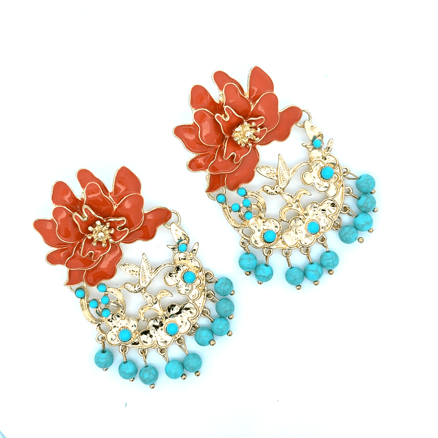 Gold Dangle Earrings with Turquoise Beads