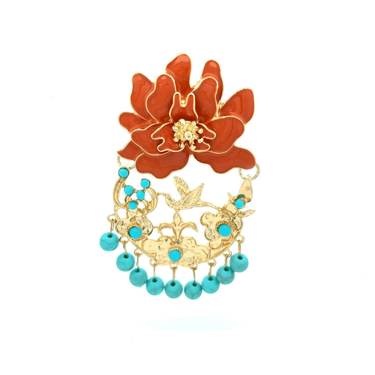 Gold Dangle Earrings with Turquoise Beads