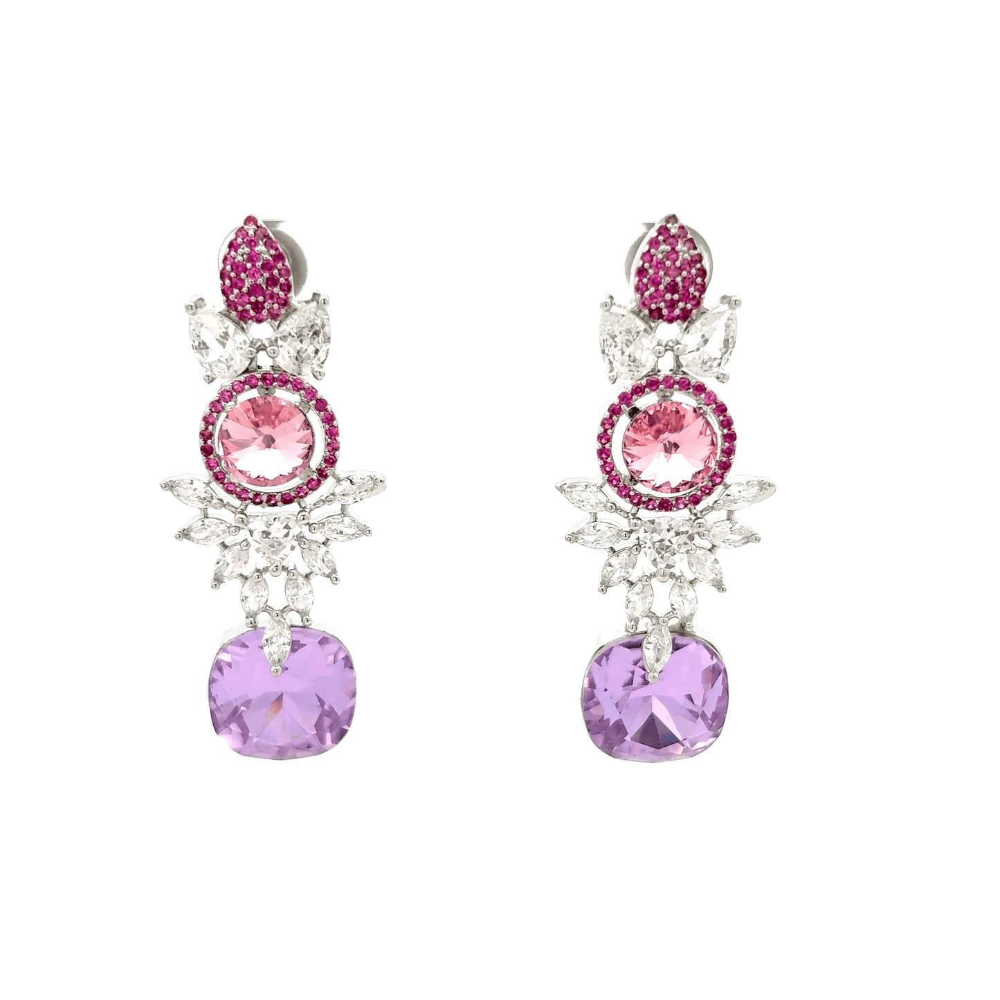 Silver Dangle Earrings with Cabochon Amethyst