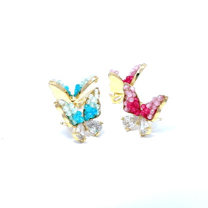 Pink Crystal Cabochon Stud Earrings