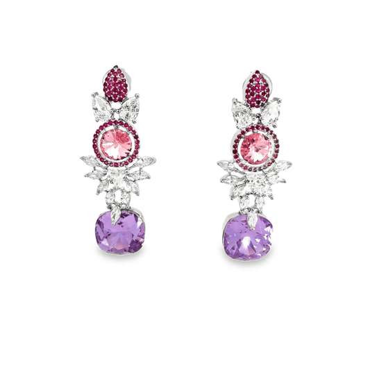 Elegant Pink and Purple Drop Earrings